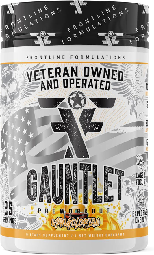 FRONTLINE FORMULATIONS Gauntlet Pre-Workout Powder - Explosive Energy and Laser Focus - Veteran Owned - Mangolorian Flavor - 25 Servings