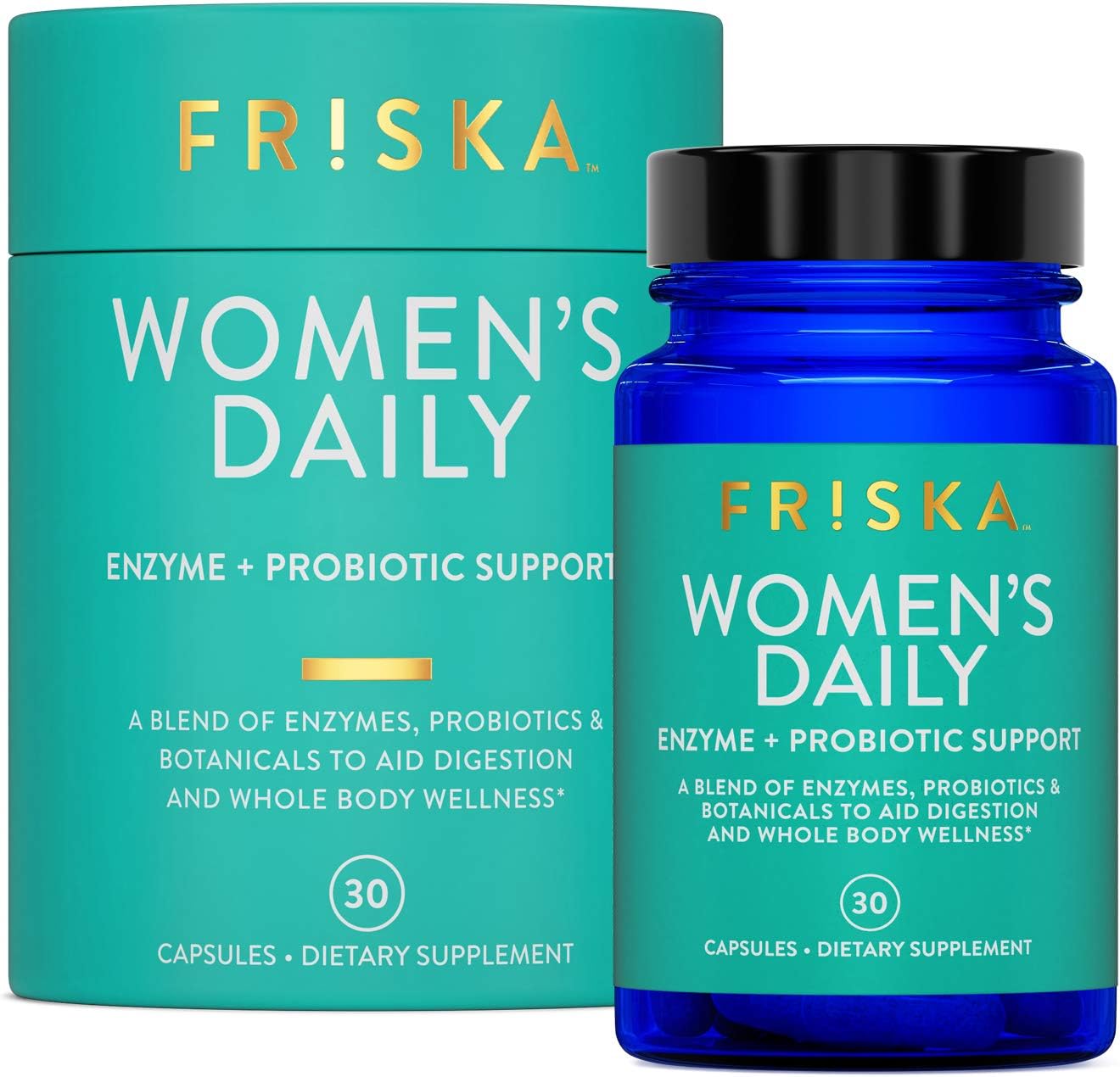 FR!SKA FRISKA Women’s Daily Digestive Enzyme & Probiotics Supplement - Natural Support for Female Digestion, Reduces Bloating, 30 Capsules