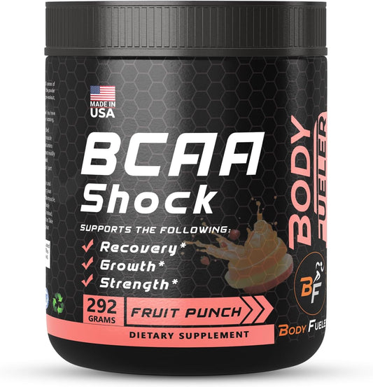 Fruit Punch Amino Acid Energy Powder with BCAA for Muscle Recovery & Growth, Intra & Post Workout Drink - 292g USA-Made