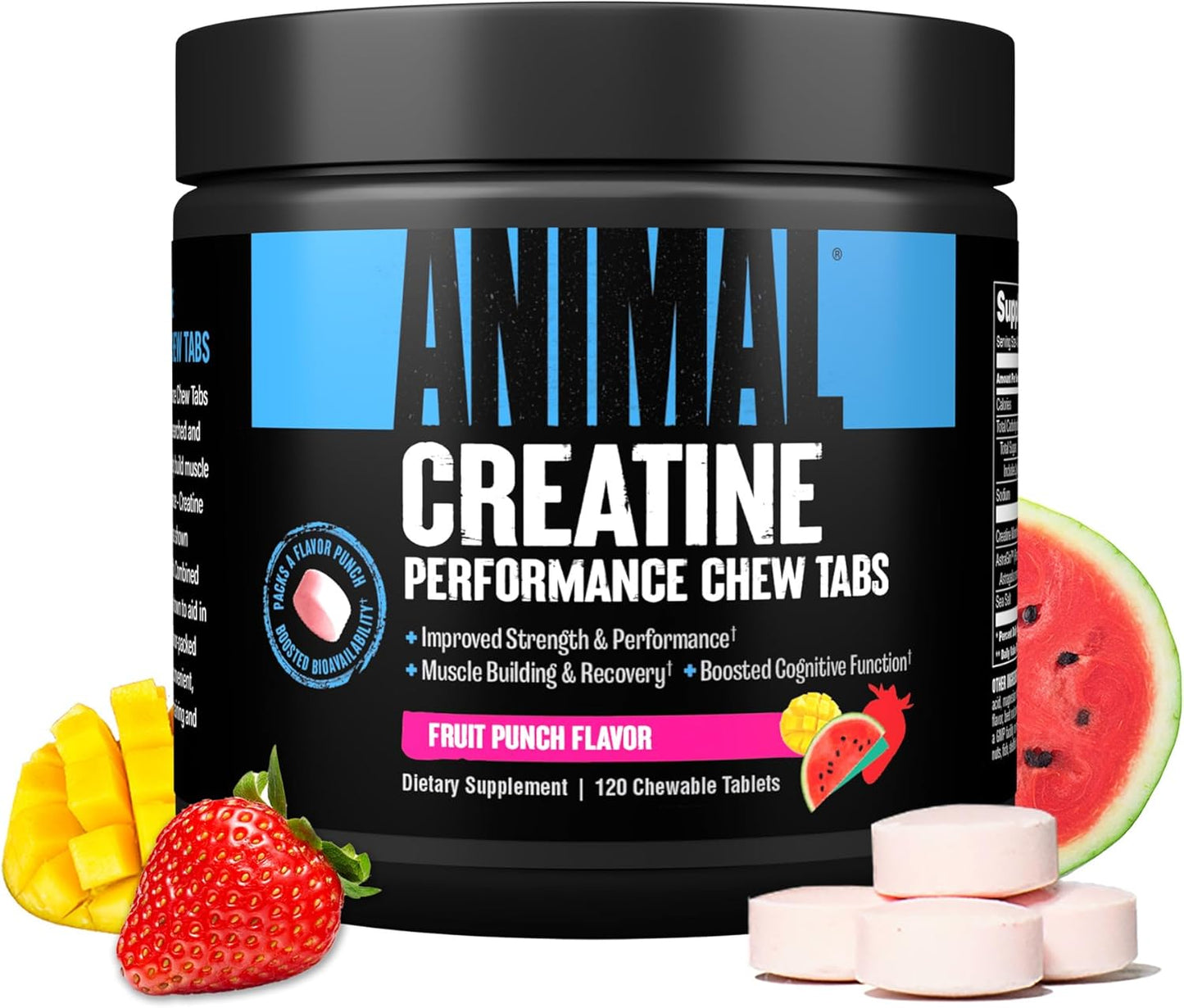Fruit Punch Animal Creatine Chews Tablets with Enhanced Absorption and Added Pumps