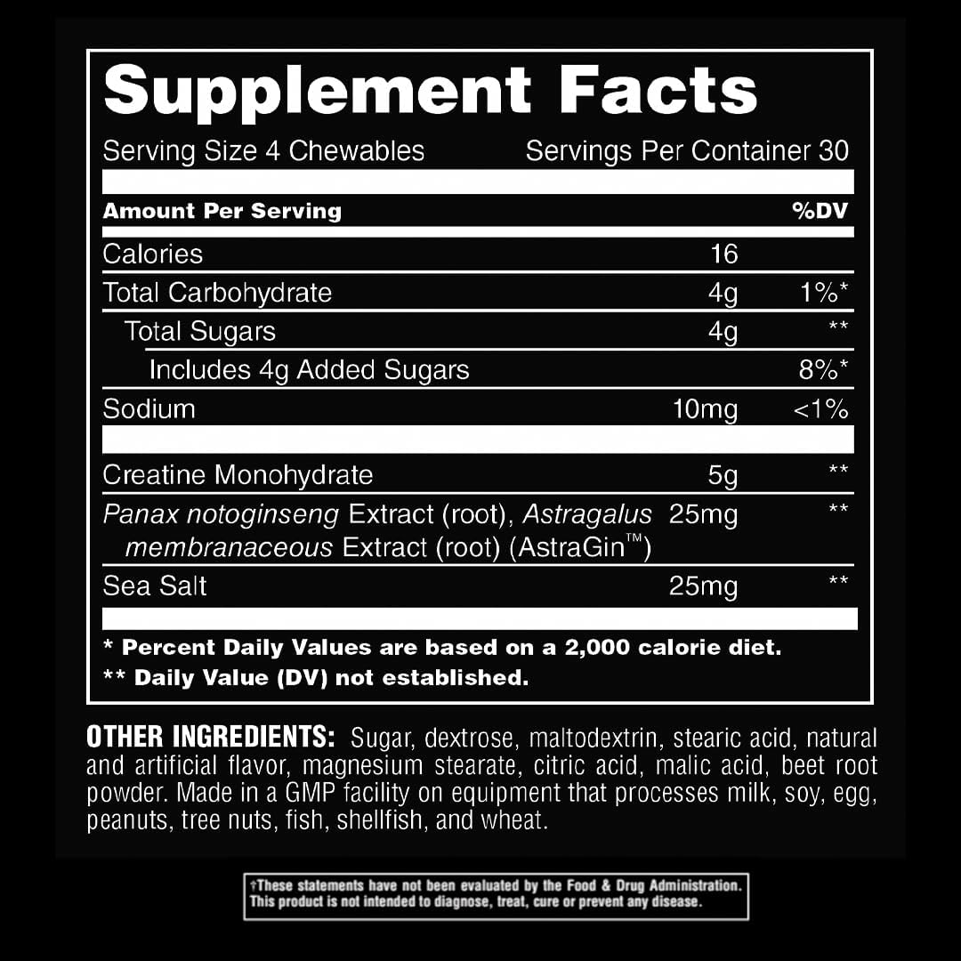Fruit Punch Animal Creatine Chews Tablets with Enhanced Absorption and Added Pumps