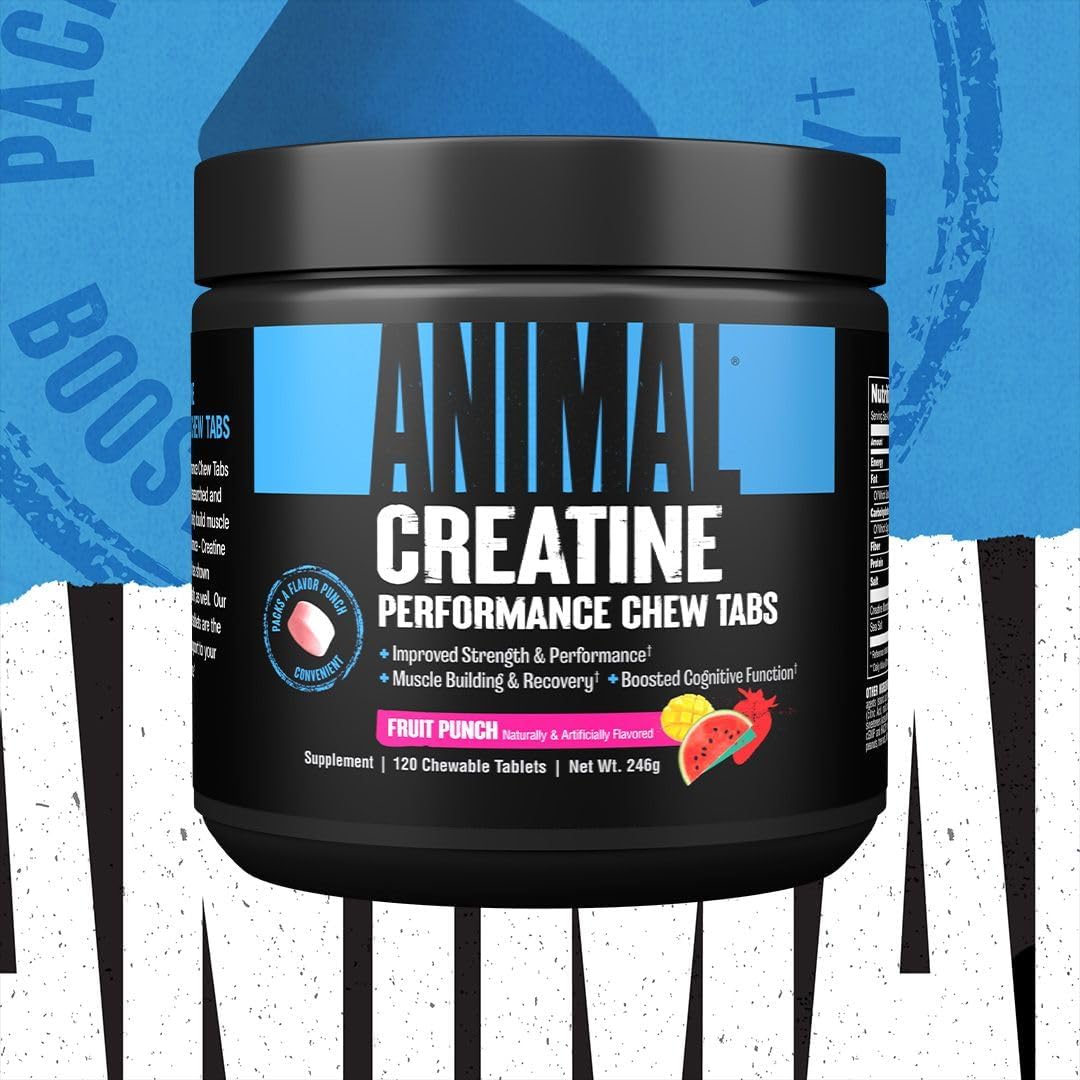 Fruit Punch Animal Creatine Chews Tablets with Enhanced Absorption and Added Pumps