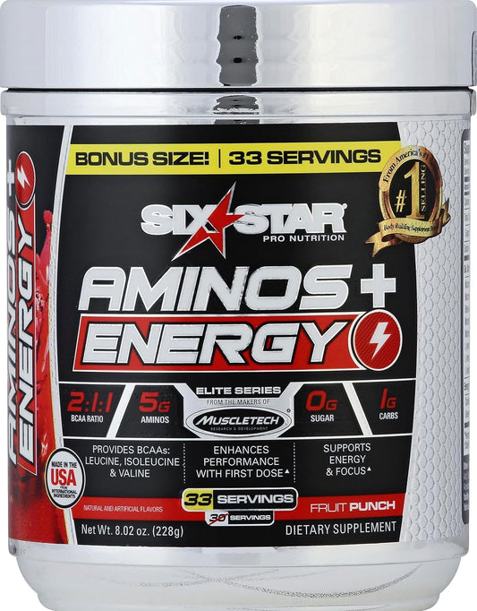 Fruit Punch BCAA Powder with Six Star Aminos for Energy, 30 Servings