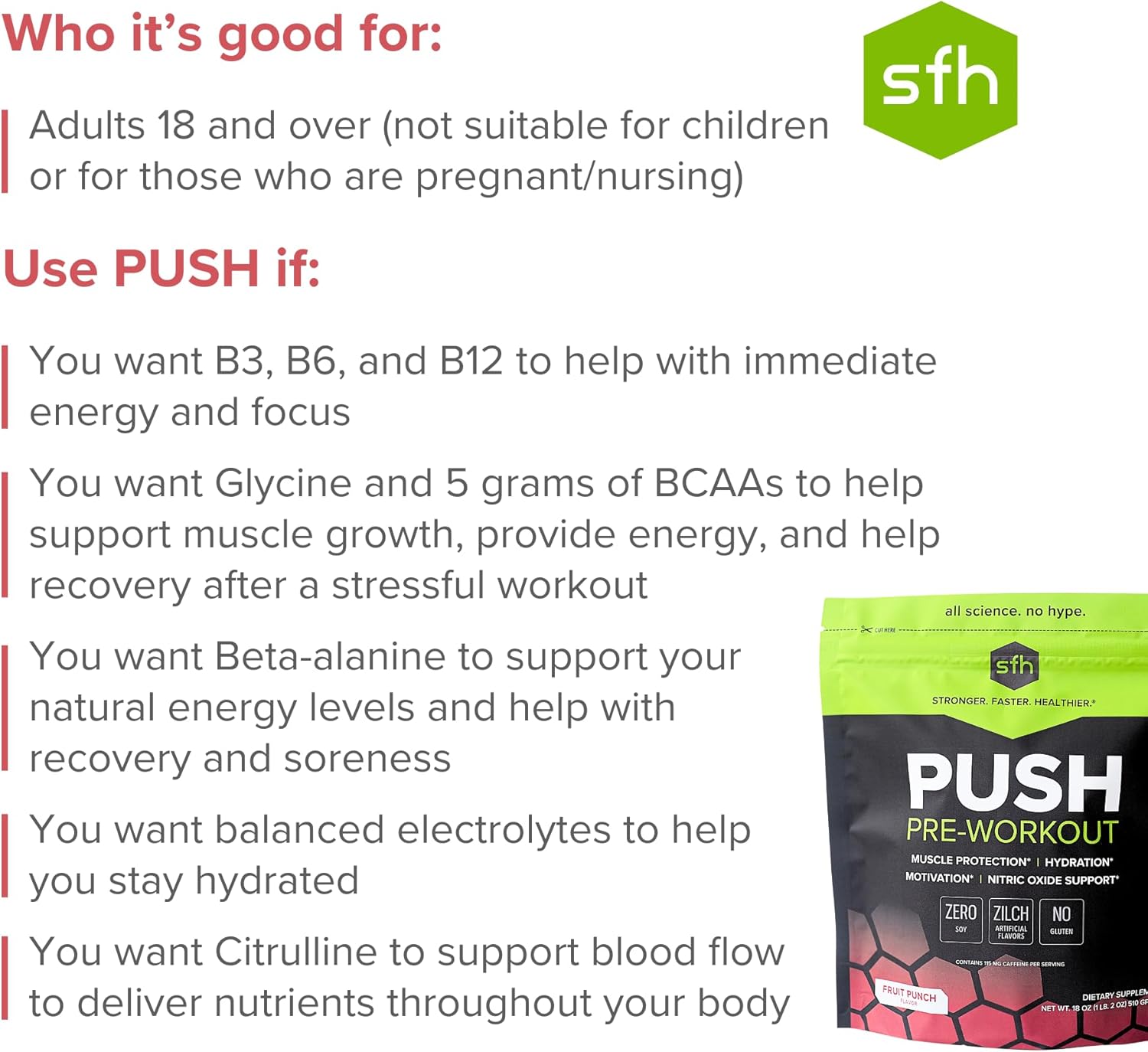 Fruit Punch BCAA Pre-Workout Powder with Electrolytes for Muscle Repair - Non-Dairy, No Artificial Ingredients -  Bag