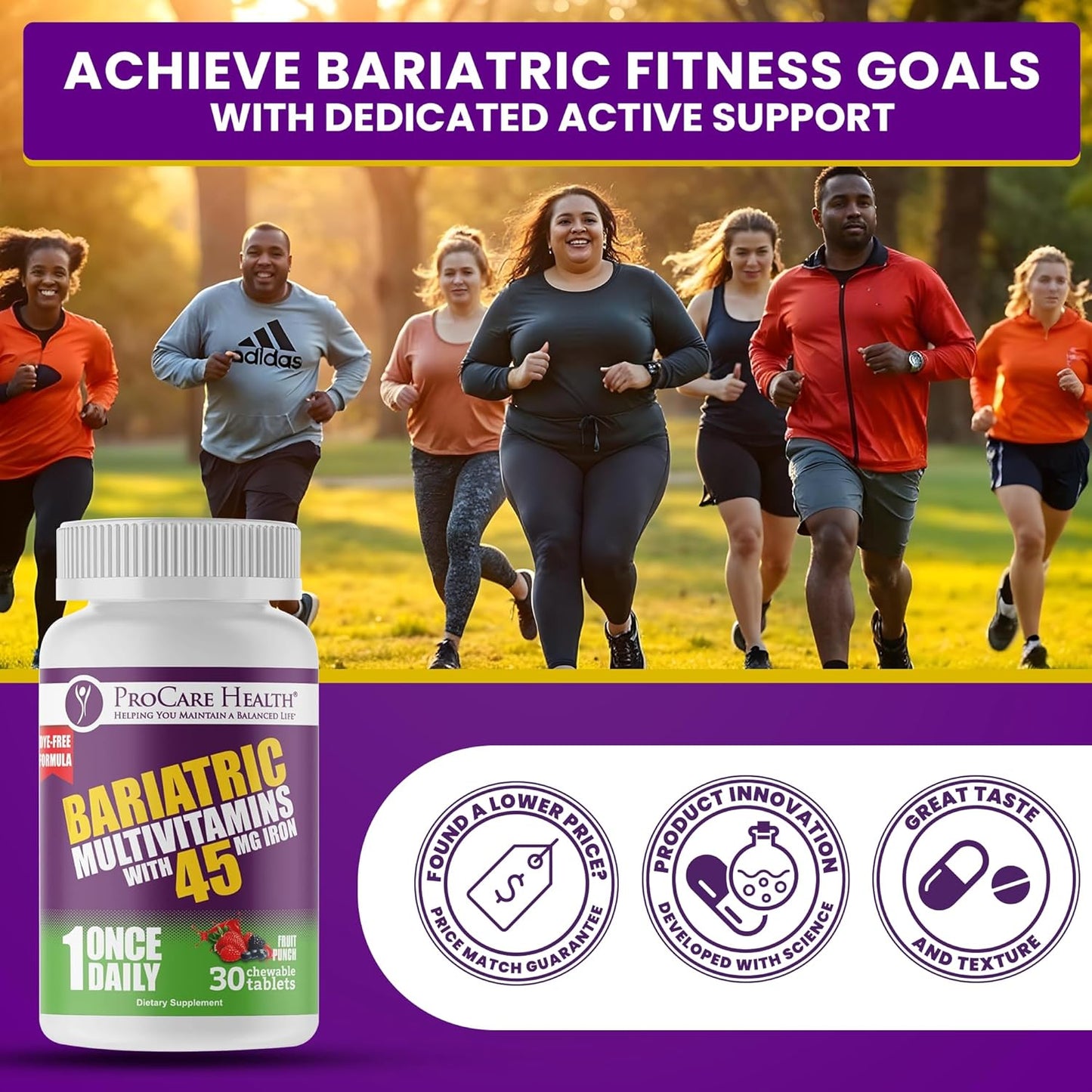 Fruit Punch Flavored Bariatric Multivitamin Chewables with Iron (30 Tablets) - Ideal for Gastric Bypass & Sleeve Gastrectomy Patients