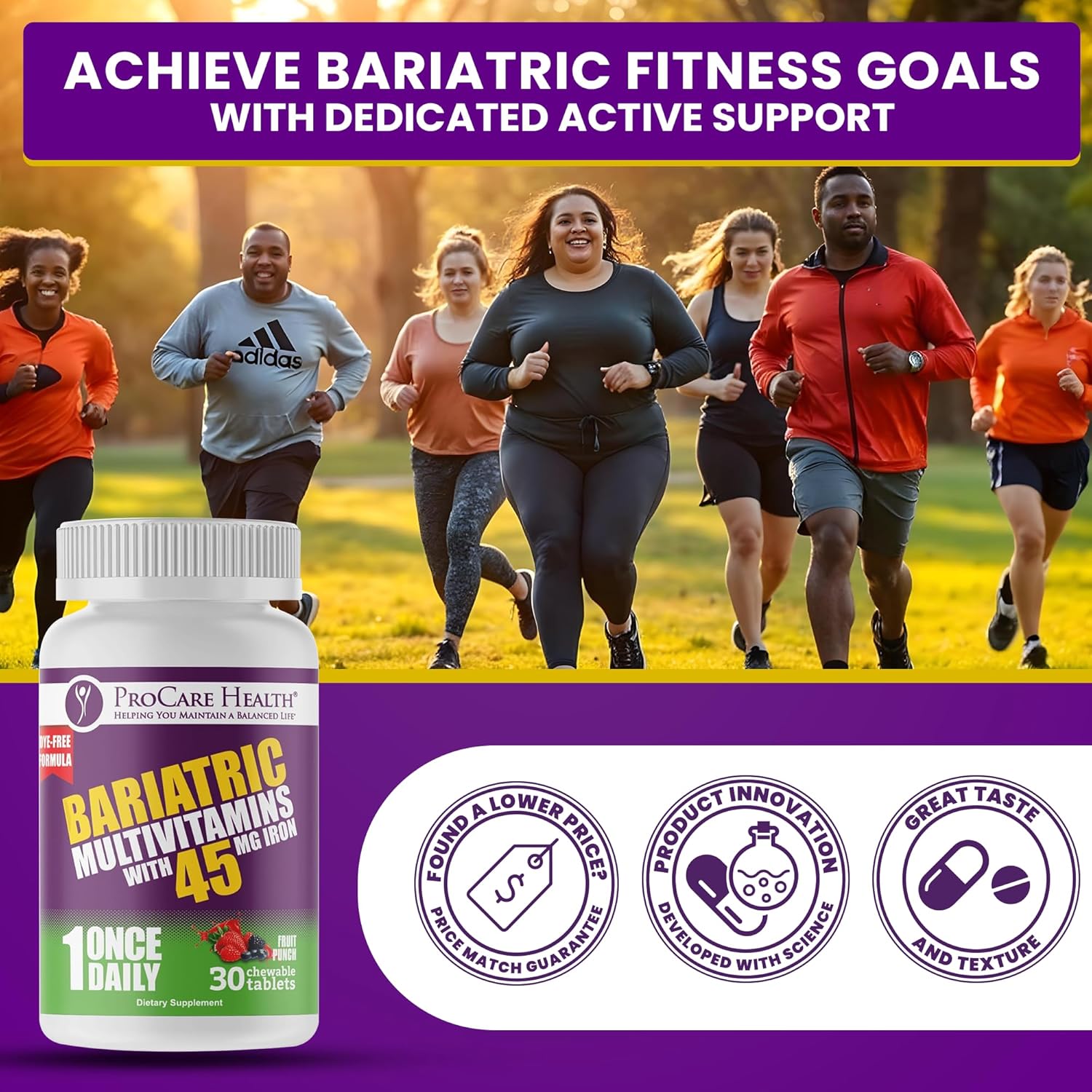 Fruit Punch Flavored Bariatric Multivitamin Chewables with Iron (30 Tablets) - Ideal for Gastric Bypass & Sleeve Gastrectomy Patients