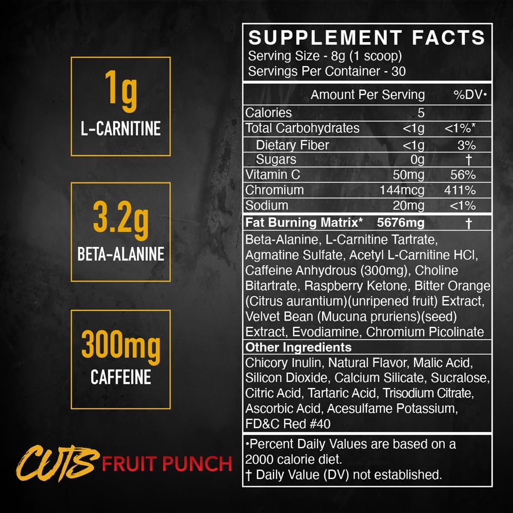 Fruit Punch Flavored Pre Workout Powdered Drink Mix for Men & Women - Boost Energy, Enhance Muscle Definition, Thermogenic Formula, No Creatine - 30 Servings