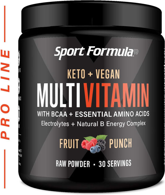 Fruit Punch Sport Formula 99 Multivitamin Powder Drink Mix for Men and Women - Keto Vegan BCAA Amino Acids with Electrolytes and Digestive Enzymes