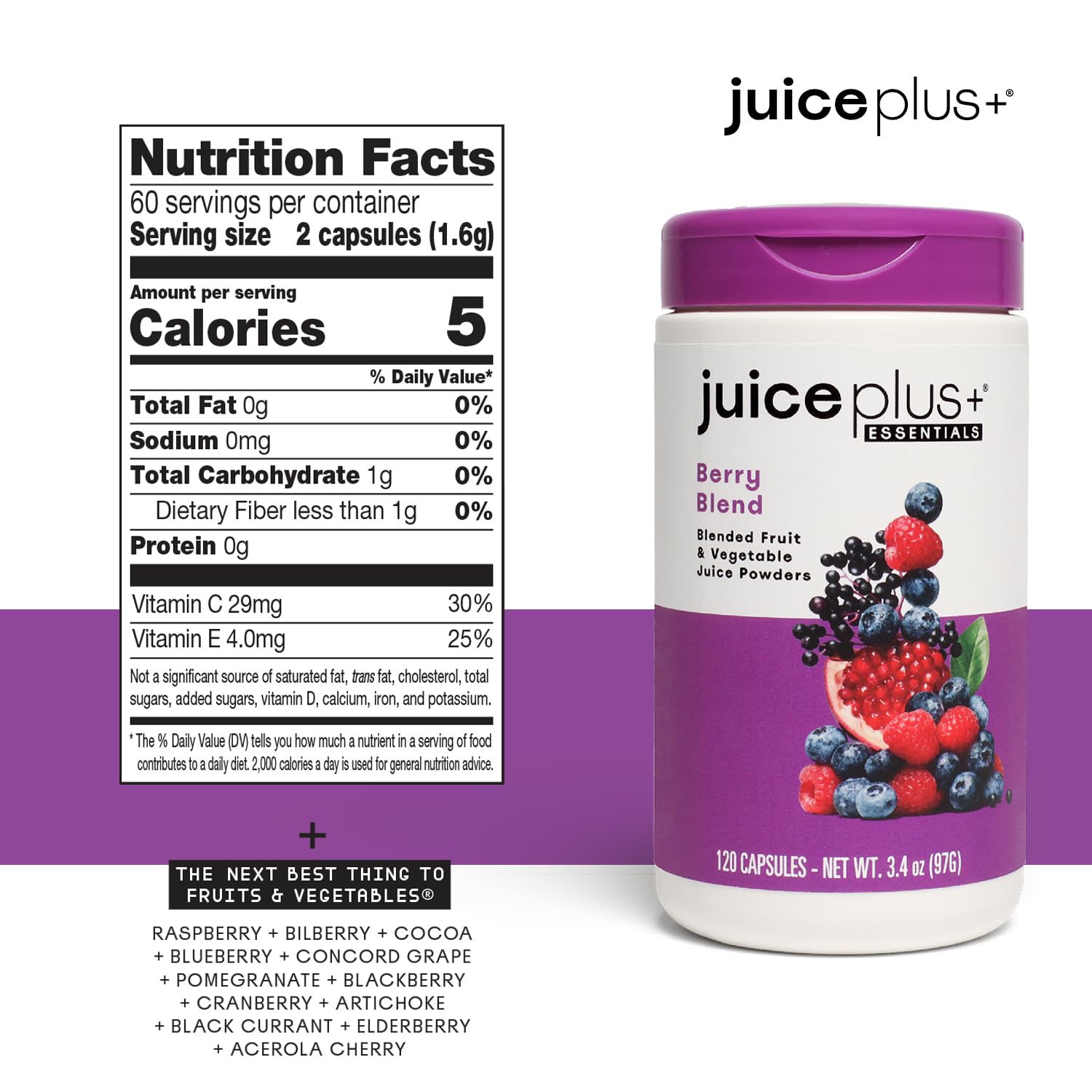 Fruit, Vegetable, and Berry Blend Supplement for Immune Support, Cognitive Health, and Skin Radiance - 3 Bottles (120 Capsules)