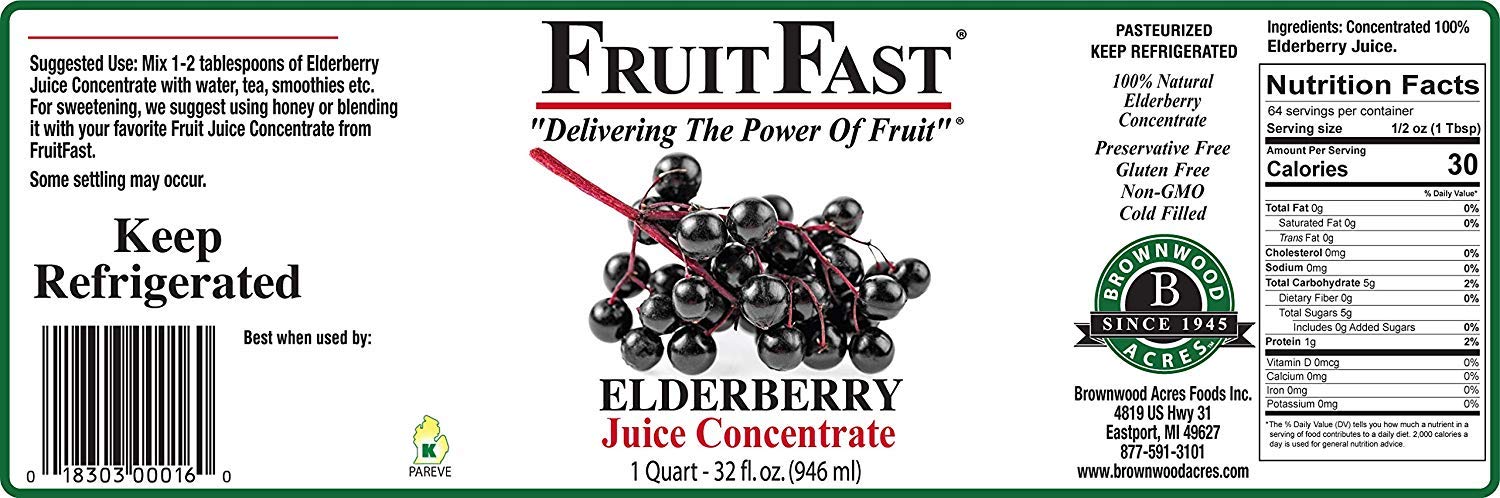 FruitFast Elderberry Juice Concentrate (128 fl. oz. - 4 Pack) | Unsweetened, Non GMO, Gluten Free - Boosts Immune System*