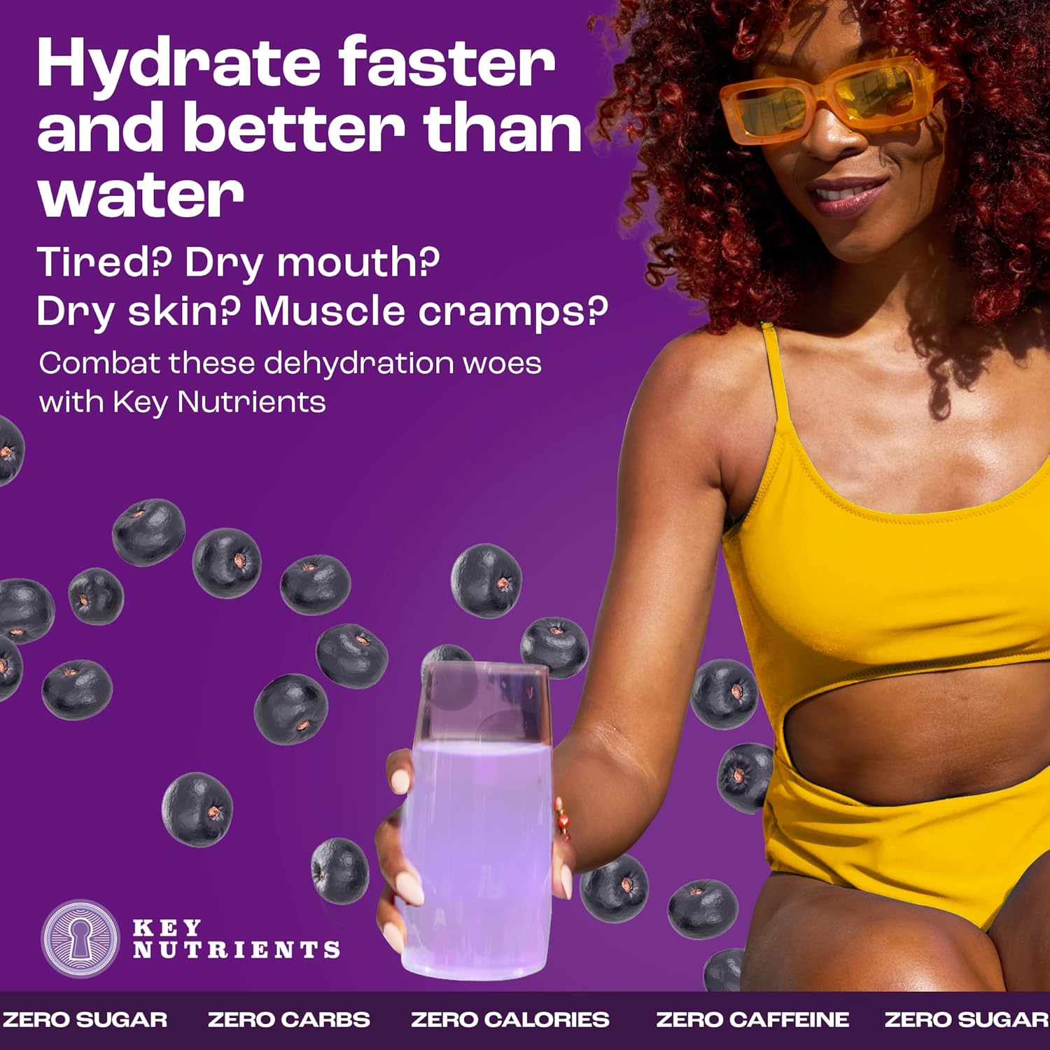 Fruity Acai Berry Electrolyte Powder with Key Nutrients - No Sugar Hydration Supplement for Endurance & Energy - 90 Servings - Made in USA