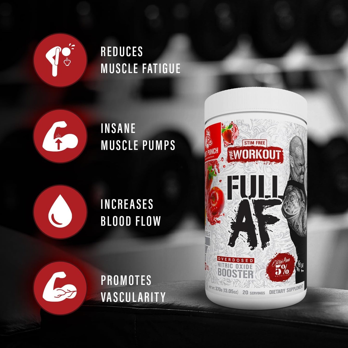 FullAF Pre-Workout Supplement for Massive Pumps - Stimulant-Free Blend with L-Citrulline, L-Taurine, Nitrosigine, GlycerSize - 13.4oz (Beach Blast)