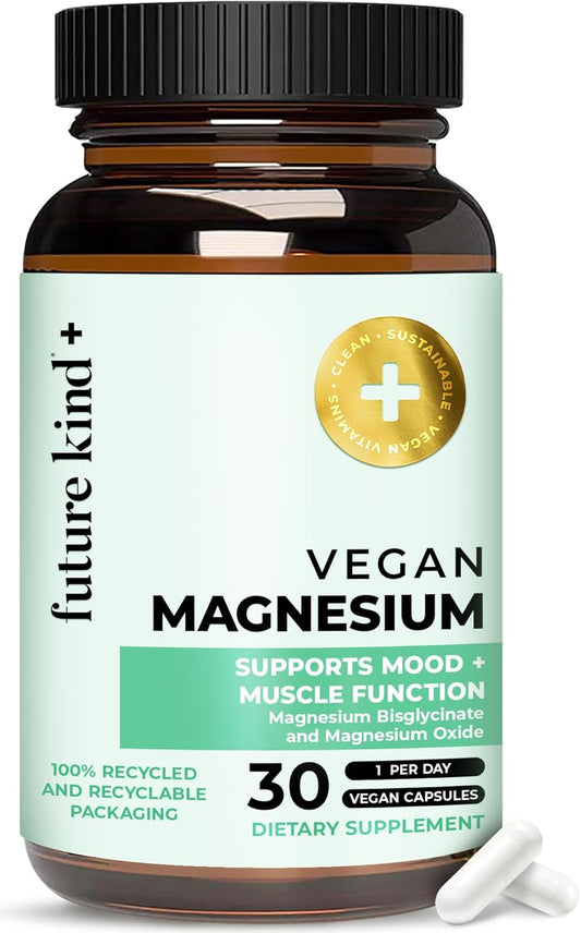Future Kind Chelated Magnesium Capsules - Vegan & Highly Bioavailable Supplement for Sleep, Energy, and Muscle Support (30ct)