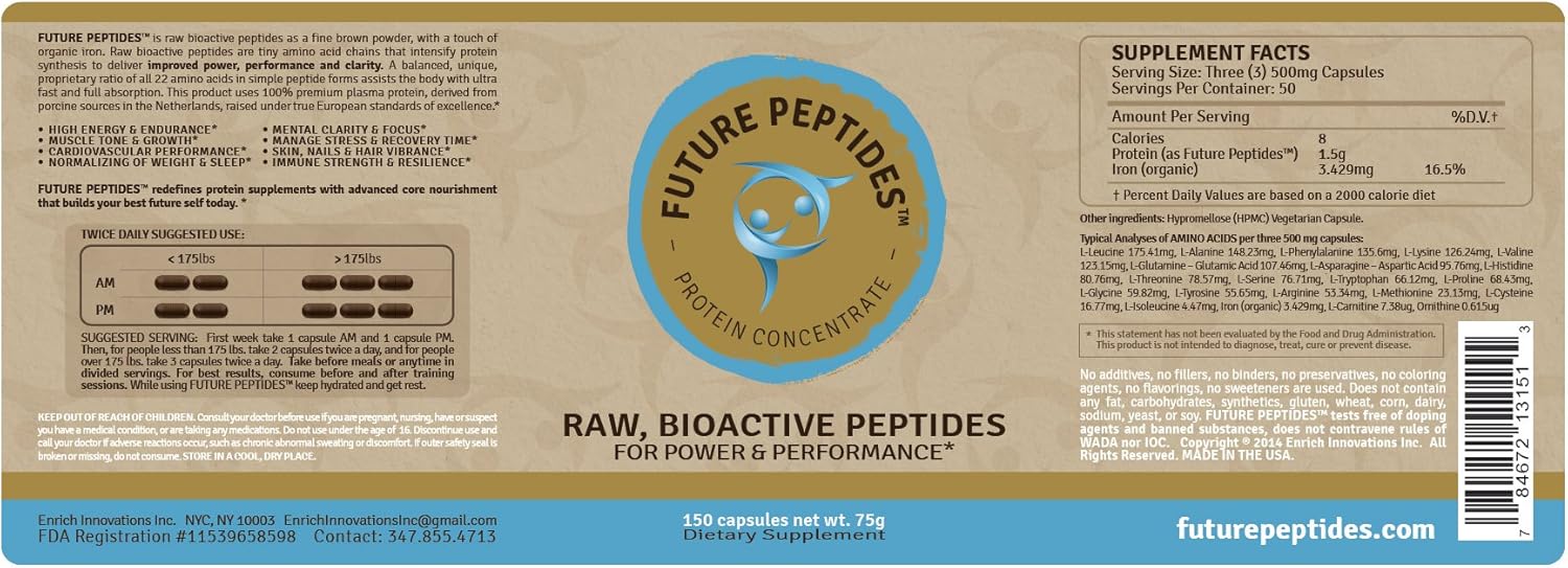 Future Peptides™ Pure Protein Capsules: Ultimate Amino Acid Raw Food Supplement for Pre & Post Workout, Ideal Whey Protein Powder Replacement, Great for Crossfit Training