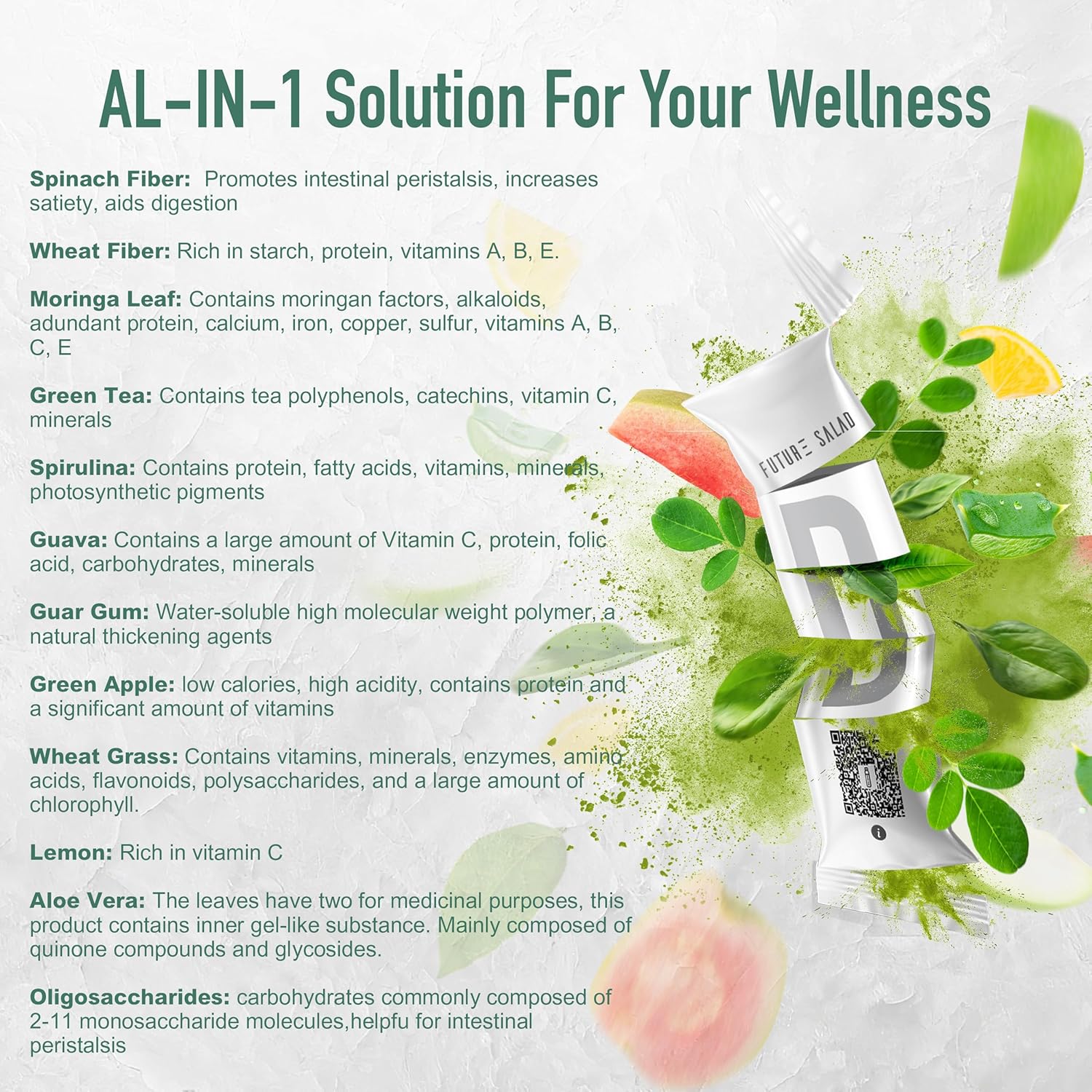 FUTURE SALAD Drink Mix Powder with Fruits, Moringa Leaves, and Vegetables - 7 Packets