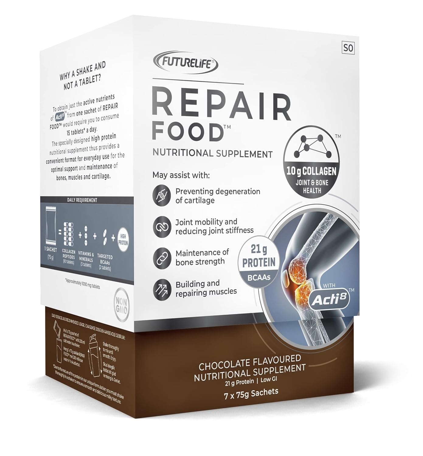 FUTURELIFE Repair Food Chocolate Drink Sachets - 2 Pack with Protein & Collagen Peptides for Hair, Nail, Skin & Joint Health