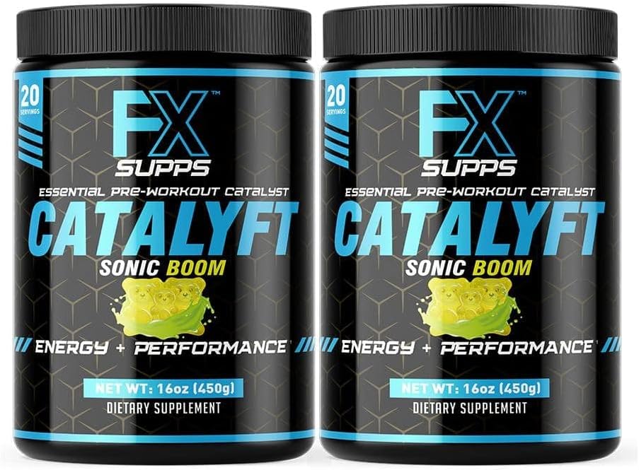 FXSUPPS Catalyft Pre-Workout Powder Drink Sonic Boom for Energy Pump, Muscle Gain, and Focus - 2 Pack of 40 Servings