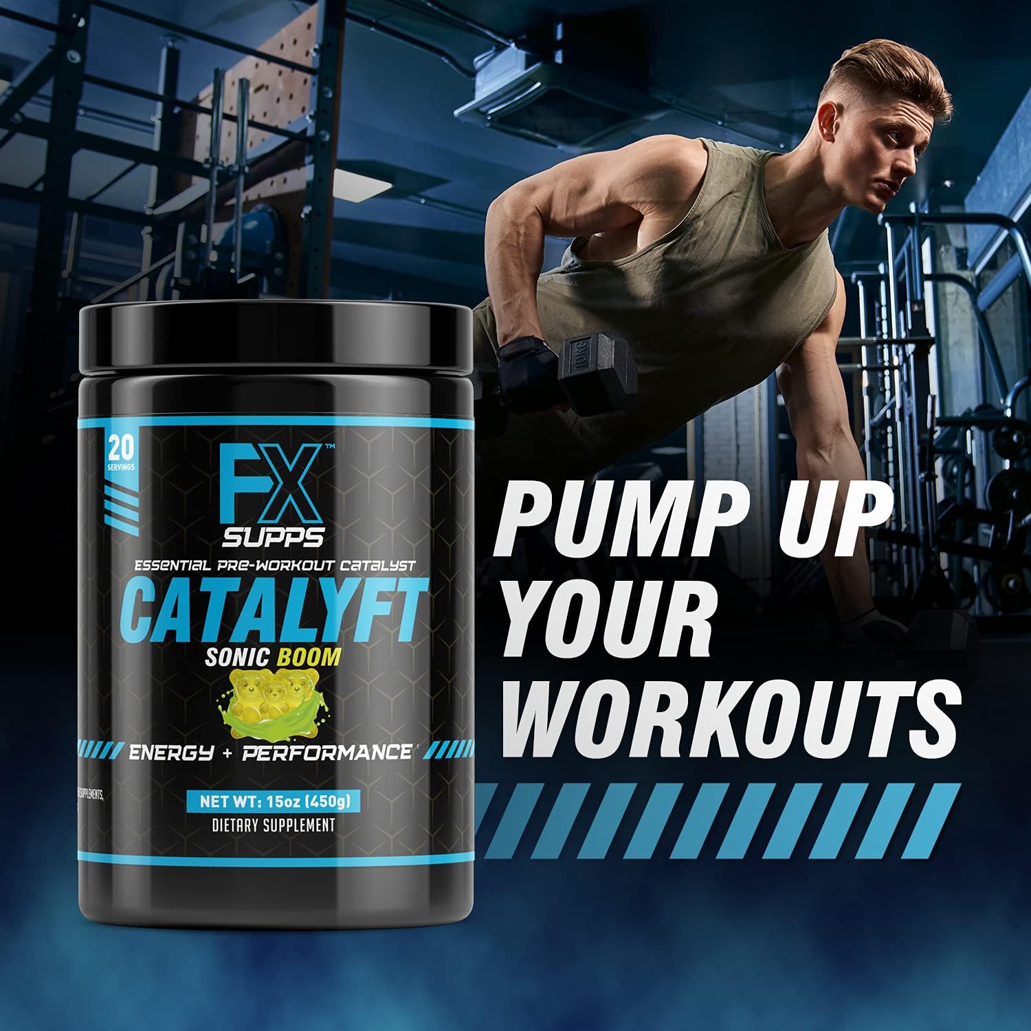 FXSUPPS Catalyft Pre-Workout Powder Drink Sonic Boom for Energy Pump, Muscle Gain, and Focus - 2 Pack of 40 Servings