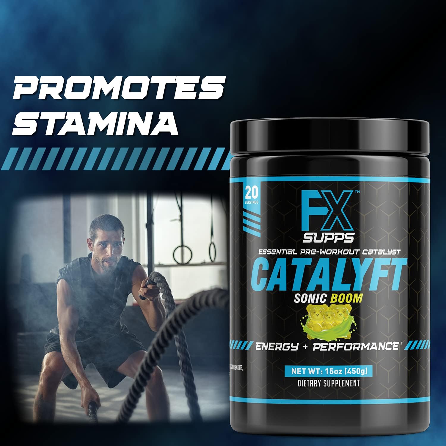 FXSUPPS Catalyft Pre-Workout Powder Drink Sonic Boom for Energy Pump, Muscle Gain, and Focus - 2 Pack of 40 Servings