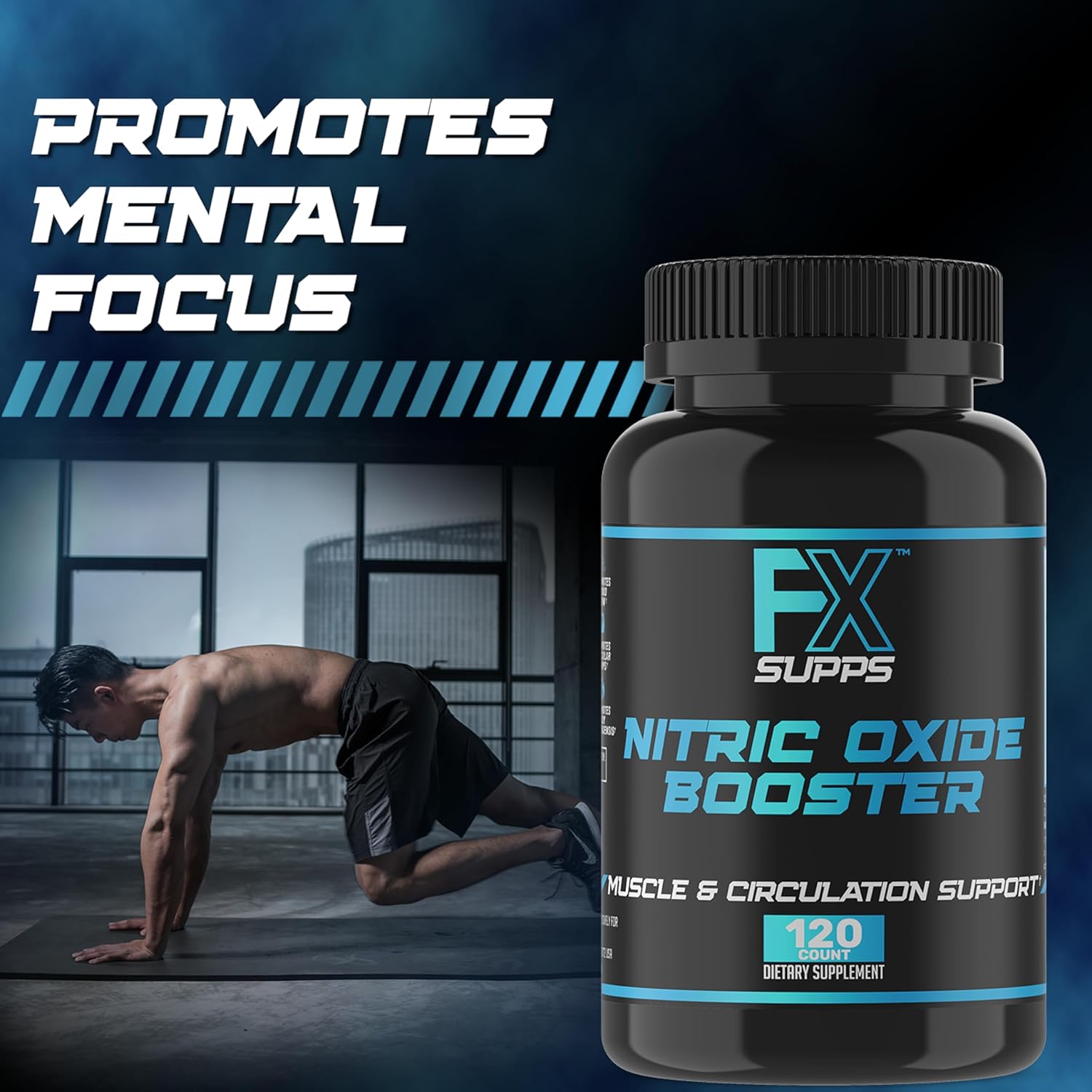 FXSUPPS Nitric Oxide Booster Capsules - Energy Pump & Vascularity Supplement with Arginine for Athletes - 120 Pills for Men and Women