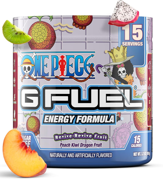 G Fuel ONE Piece Revive Energy Drink Powder - Peach Kiwi Dragon Fruit Flavor, Pre Workout Mix with Caffeine, Focus Amino & Antioxidants - 15 Servings