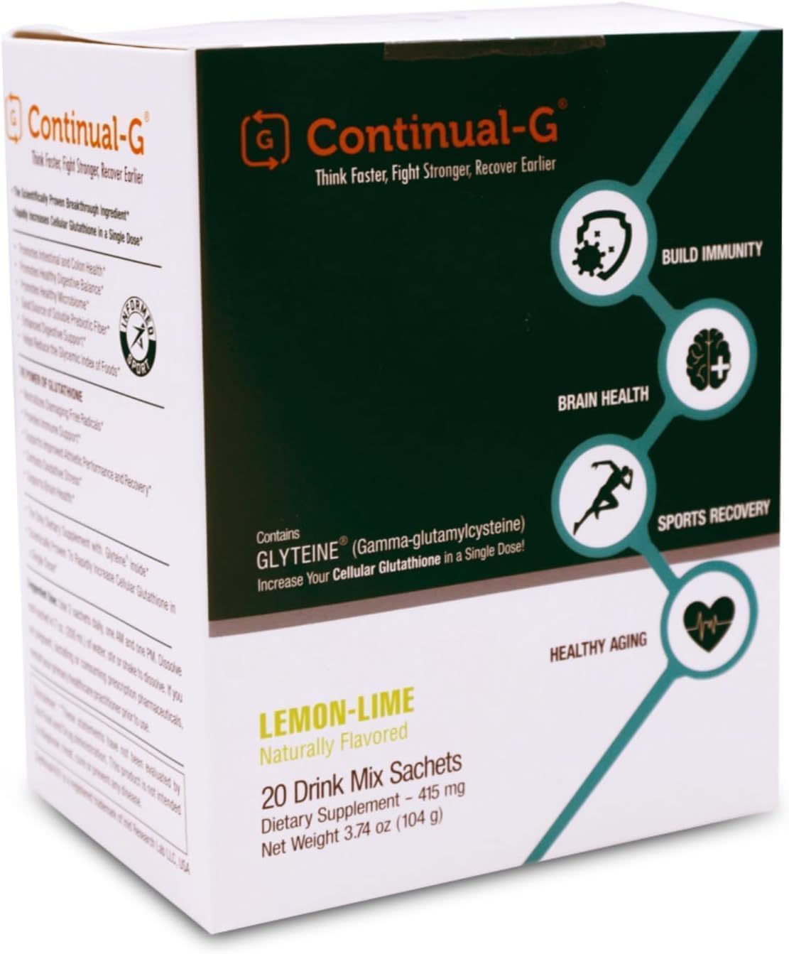 G Glyteine 415mg Powder: Cellular Enhancing Glutathione Supplement for Liver Health - Lemon Lime Flavor - 10 Day Supply