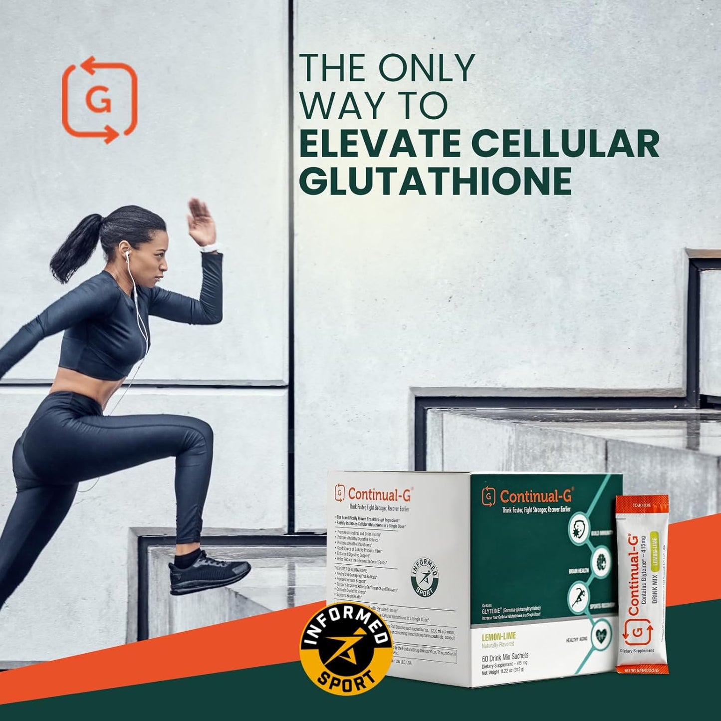 G Glyteine 415mg Powder: Cellular Enhancing Glutathione Supplement for Liver Health - Lemon Lime Flavor - 10 Day Supply