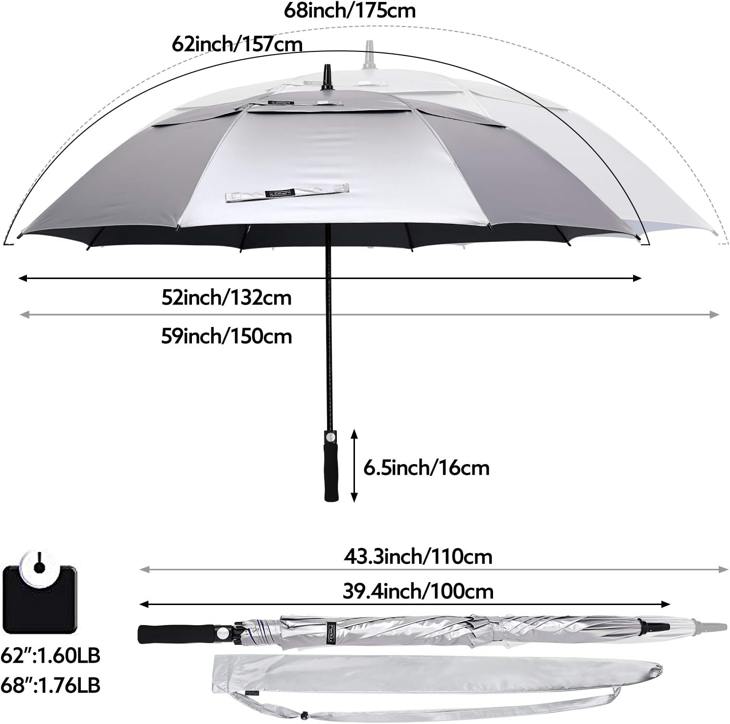 G4Free Oversize Windproof Golf Umbrella with UV Protection and Auto Open Vented Double Canopy