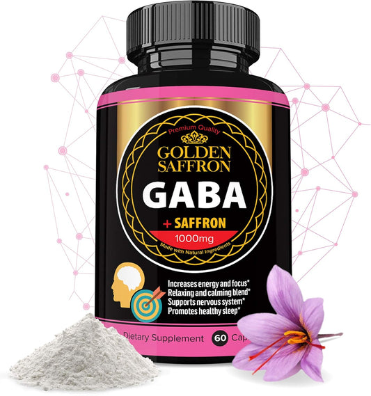 GABA + Saffron Extract Supplement for Relaxation, Sleep, and Mood Support - Non-GMO - Made in USA