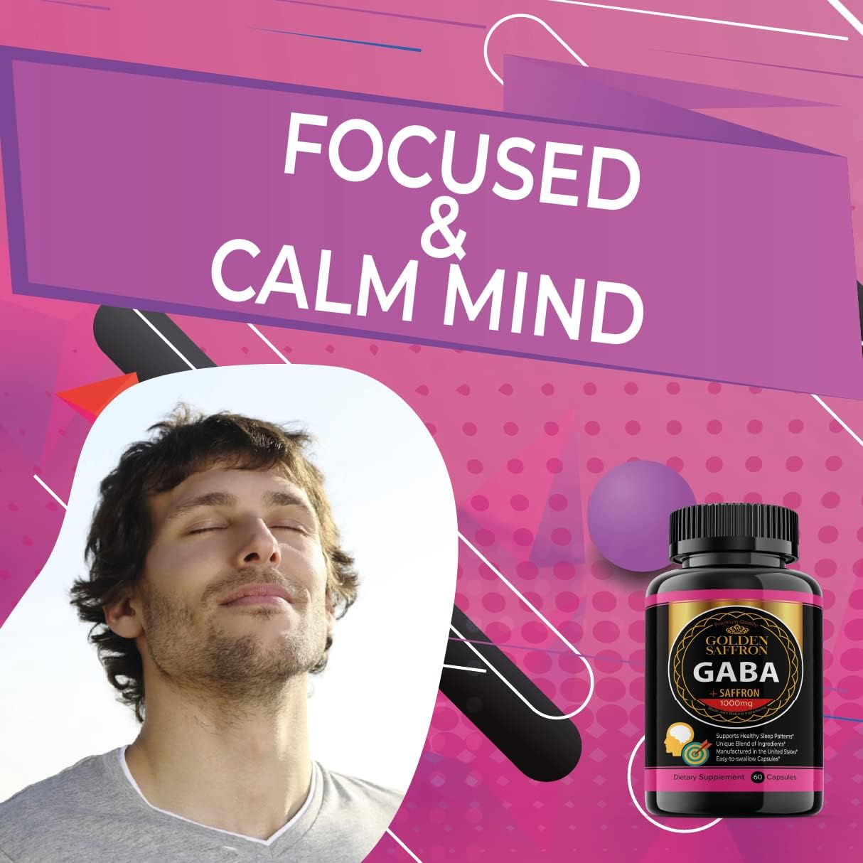GABA + Saffron Extract Supplement for Relaxation, Sleep, and Mood Support - Non-GMO - Made in USA