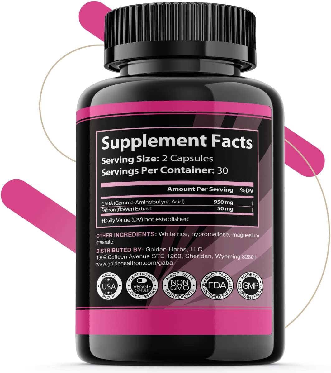 GABA + Saffron Extract Supplement for Relaxation, Sleep, and Mood Support - Non-GMO - Made in USA