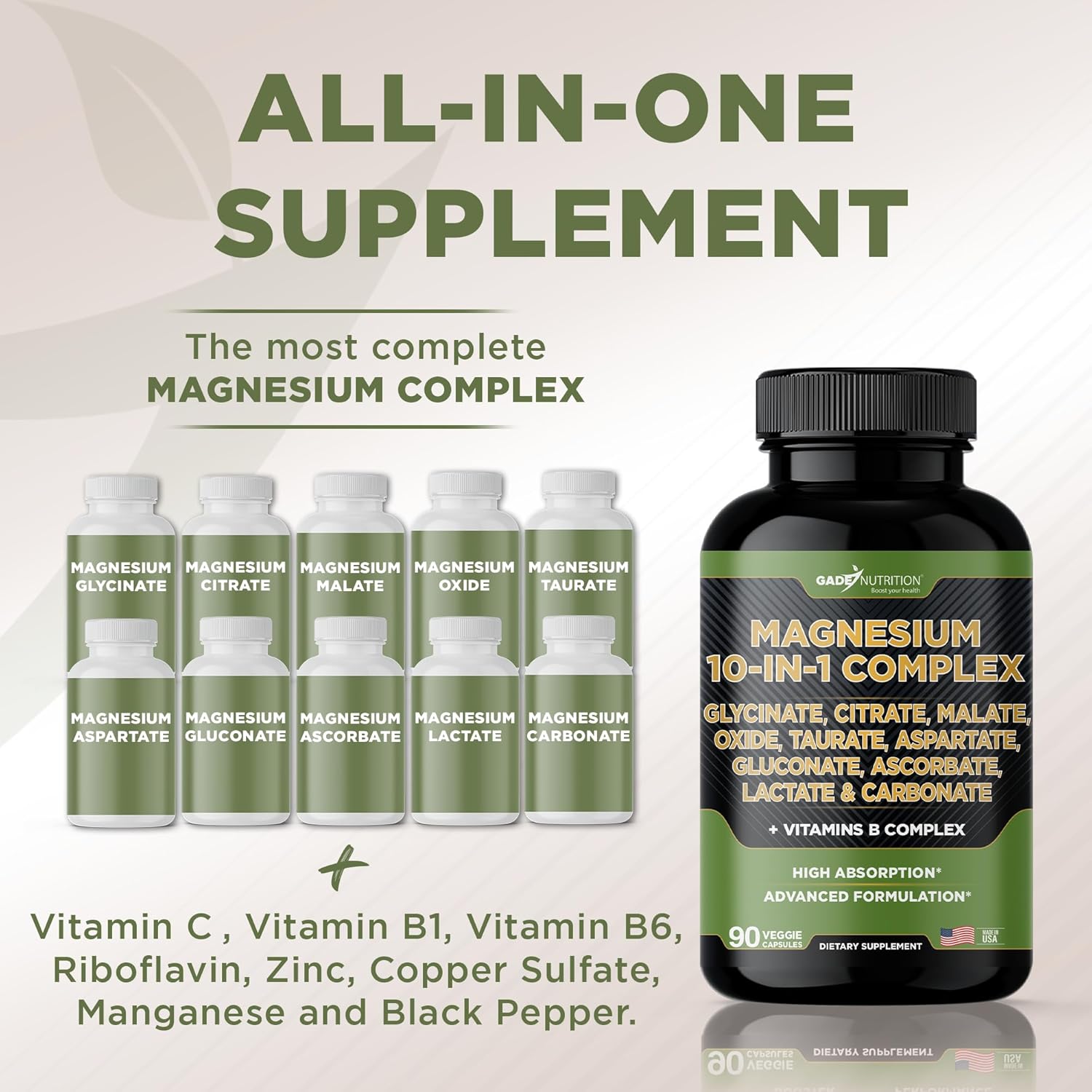 Gade Nutrition Magnesium Complex 10-in-1 with Essential Minerals and Vitamins for Health Boost