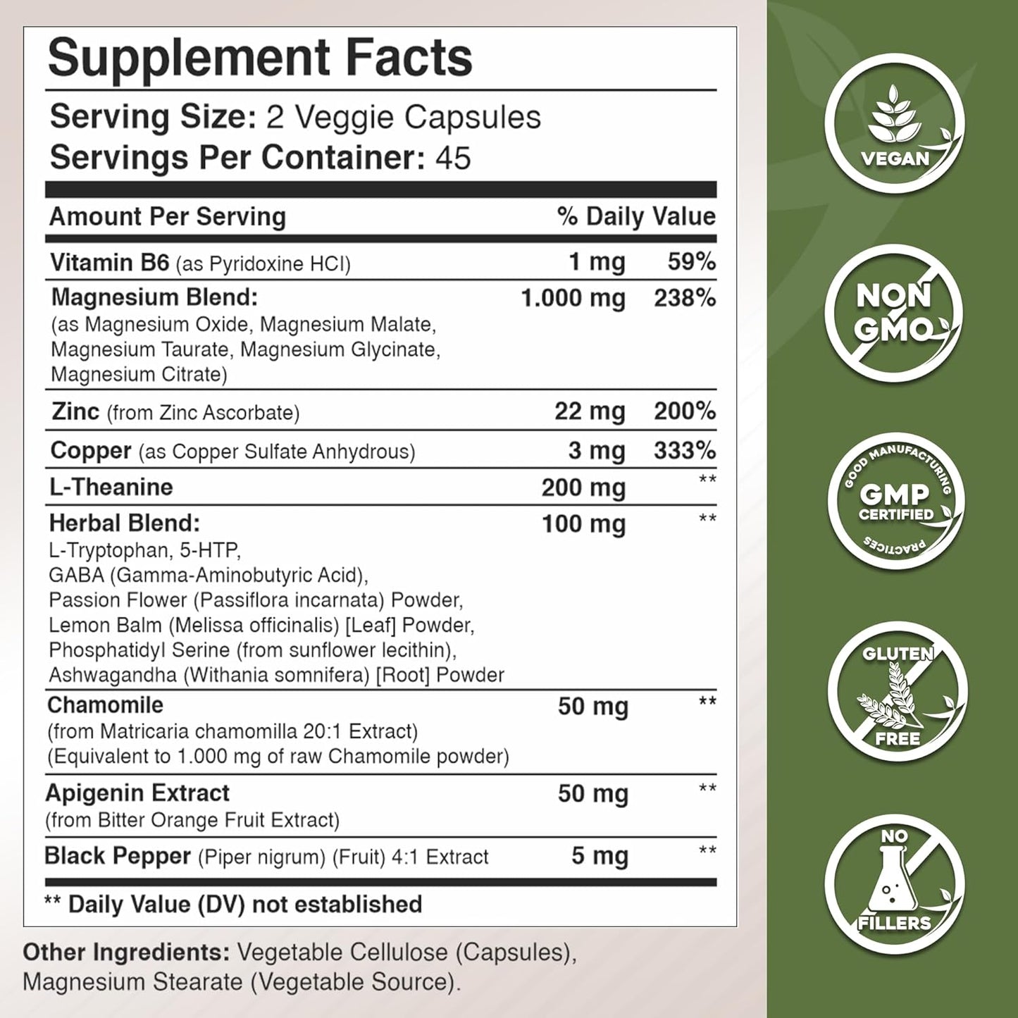 Gade Nutrition Magnesium Glycinate Supplement with Apigenin, L Theanine, 5 HTP & GABA for Calm Brain Boost & Sleep Aid