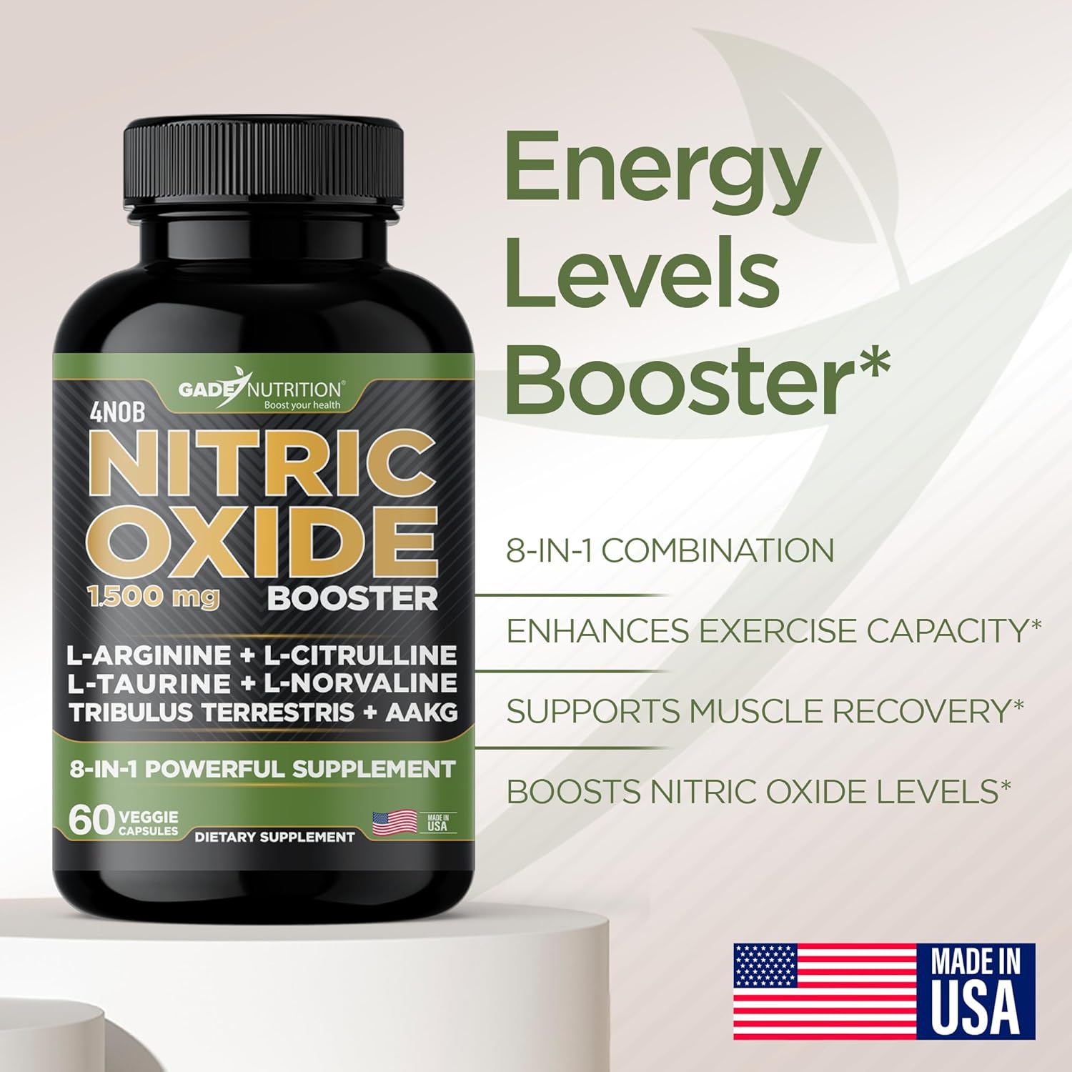 Gade Nutrition Nitric Oxide Supplement for Energy and Performance - L Arginine Capsules with Essential Amino Acids and Maca Root - Pre Workout Muscle Builder