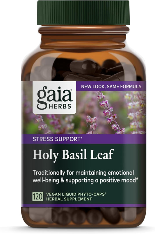 Gaia Herbs Holy Basil Leaf Liquid Phyto-Capsules - Ayurvedic Adaptogen for Stress Balance - 120 Capsules