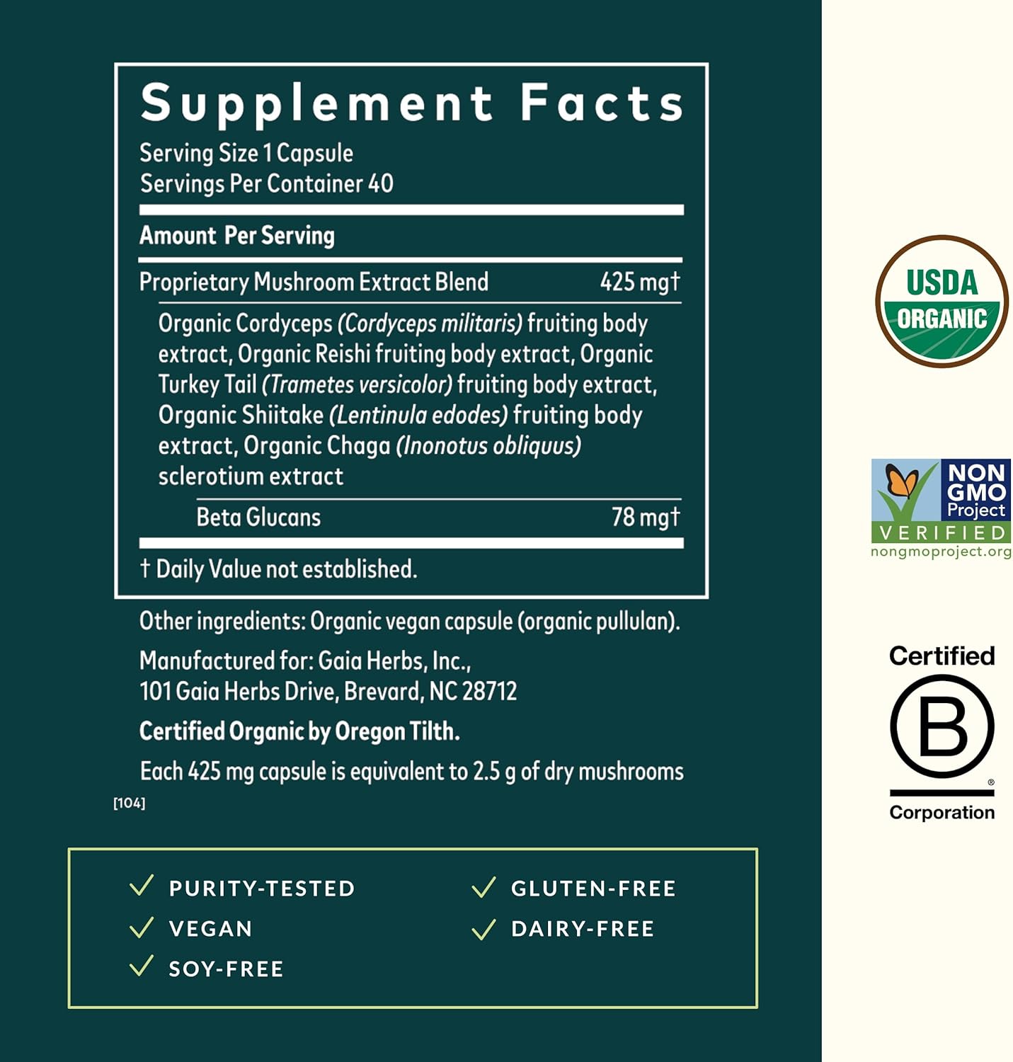 Gaia Herbs Immune Mushroom Blend - Vegan Capsules with Reishi, Cordyceps, Turkey Tail, Shiitake, and Chaga Mushrooms for Year-Round Health - Immune Support Supplement (40-Day Supply)