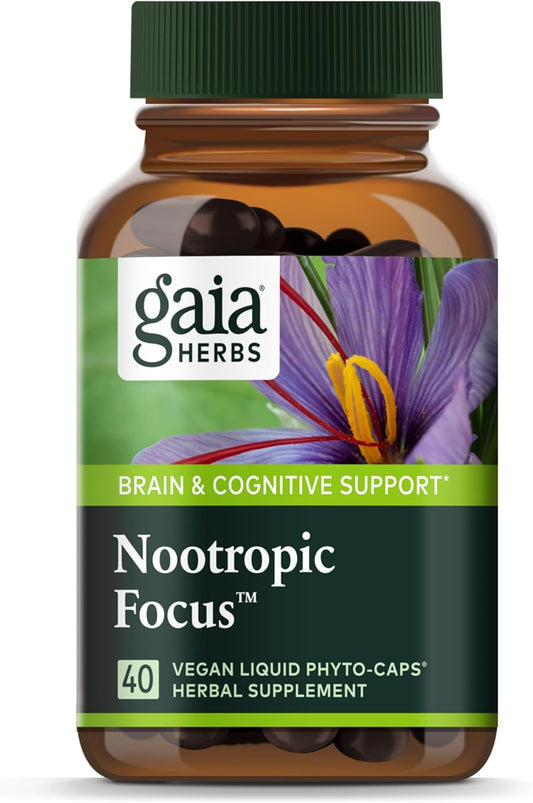 Gaia Herbs Nootropic Focus - Cognitive Support Supplement with Saffron, Lemon Balm & Spearmint - 40 Liquid Phyto-Capsules