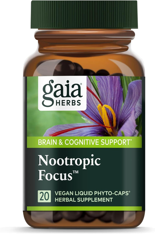 Gaia Herbs Nootropic Focus Supplement with Saffron, Lemon Balm & Spearmint - 20 Liquid Phyto-Capsules - Cognitive Support for Healthy Concentration*