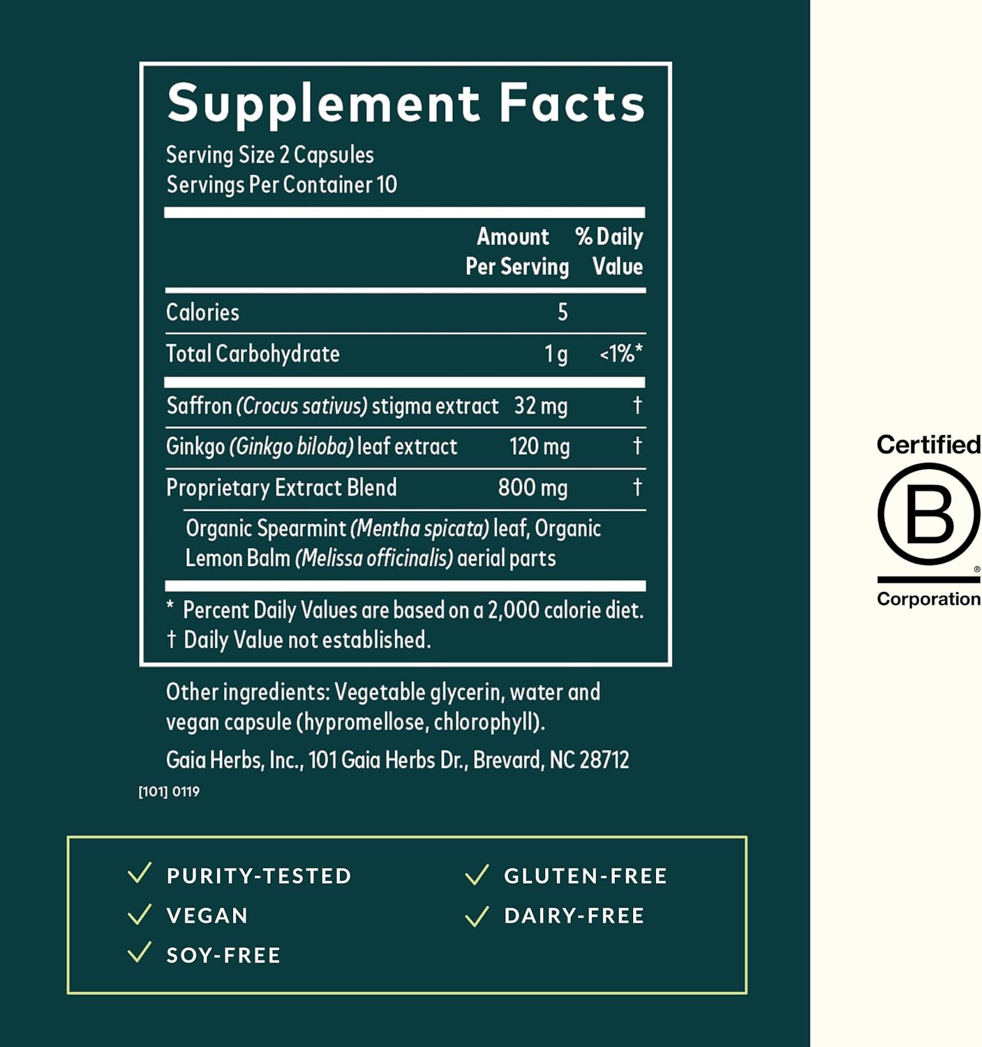 Gaia Herbs Nootropic Focus Supplement with Saffron, Lemon Balm & Spearmint - 20 Liquid Phyto-Capsules - Cognitive Support for Healthy Concentration*