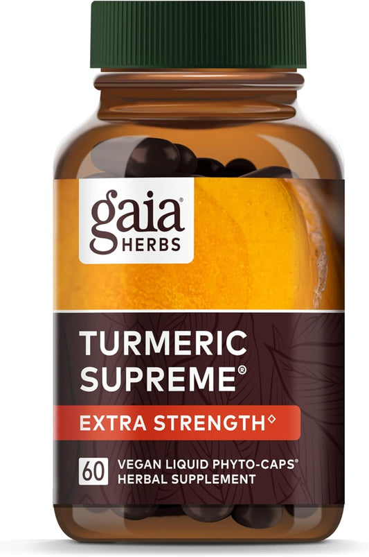 Gaia Herbs Turmeric Supreme Extra Strength Liquid Capsules with Curcumin & Black Pepper - Reduces Swelling - 60 Vegan Capsules
