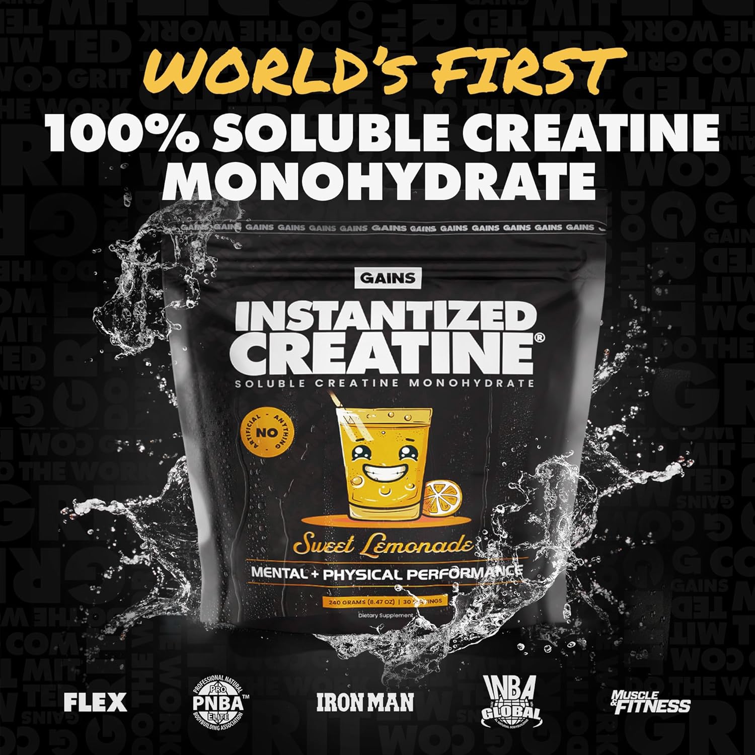 Gains in Bulk Instantized Creatine Monohydrate Powder - Pre Workout Supplement for Muscle Endurance and Energy, Soluble with No Bloating - 30 Servings
