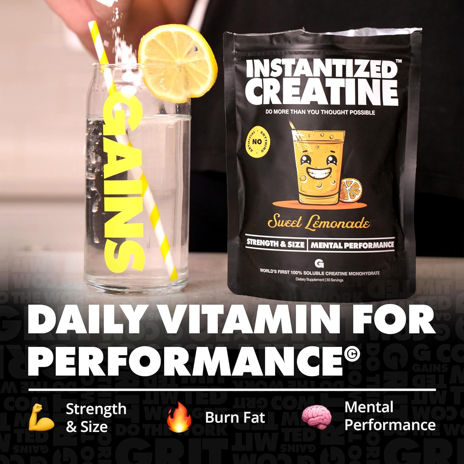 Gains in Bulk Instantized Creatine Monohydrate Powder - Pre Workout Supplement for Muscle Endurance and Energy, Soluble with No Bloating - 30 Servings