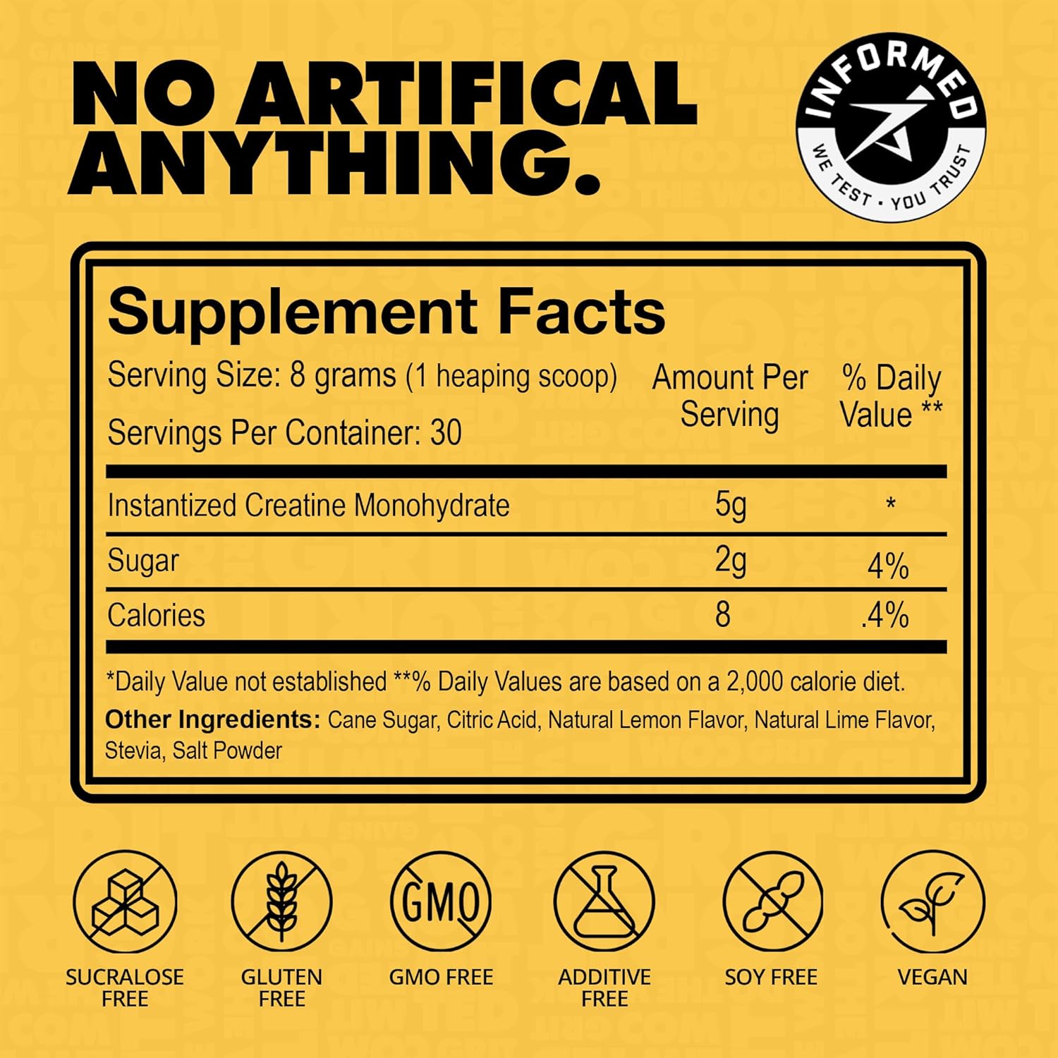 Gains in Bulk Instantized Creatine Monohydrate Powder - Pre Workout Supplement for Muscle Endurance and Energy, Soluble with No Bloating - 30 Servings