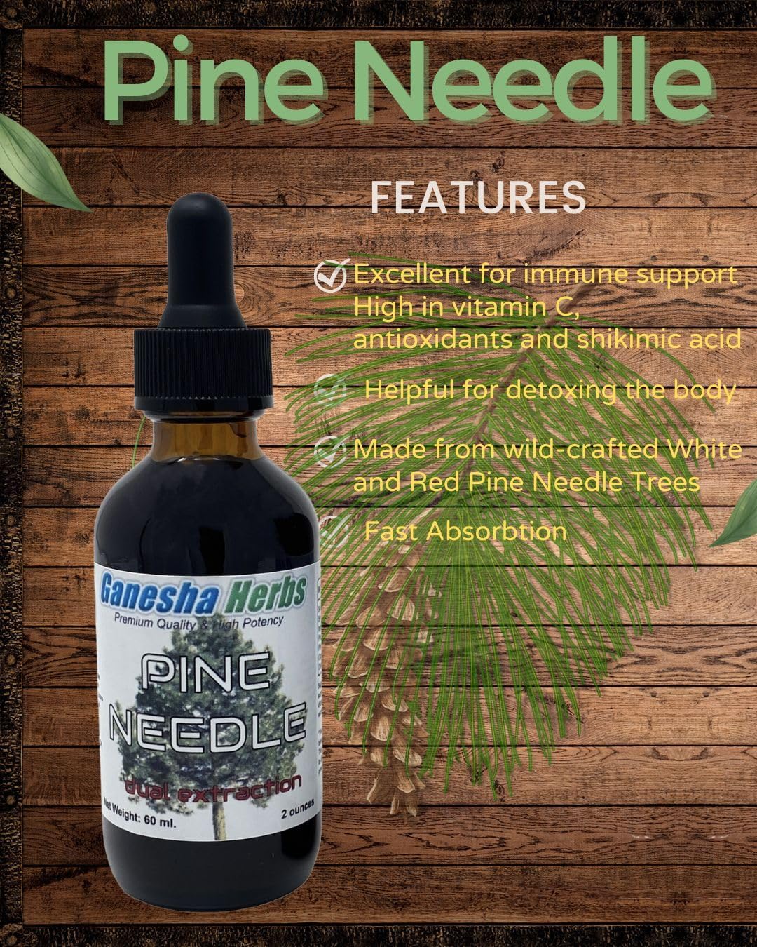 Ganesha Herbs Pine Needle Liquid Tincture Herbal Extract with Shikimic Acid - 2 Oz (2 Pack)