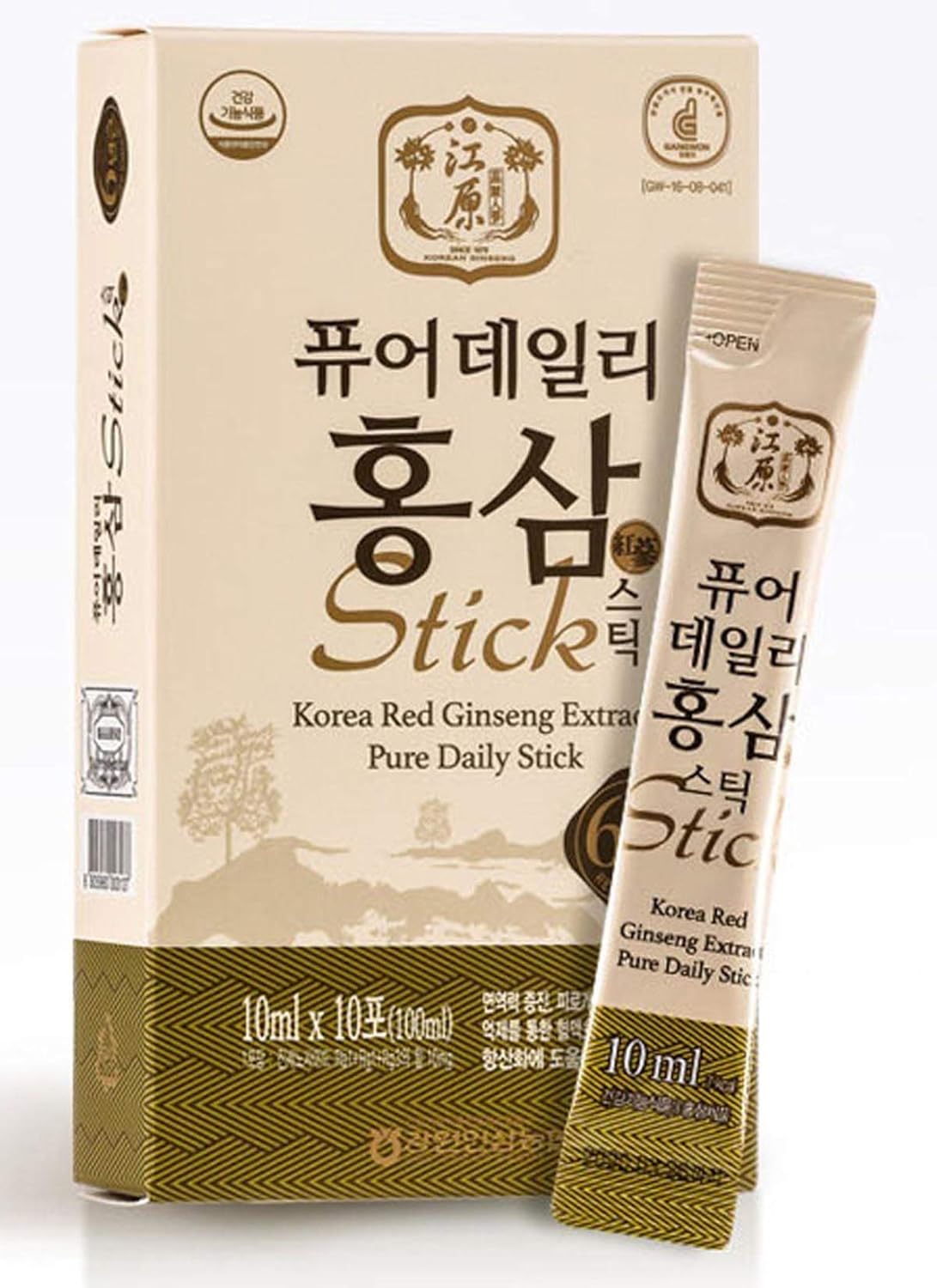 [Gangwoninsam] Korean Red Ginseng Extract Pure Daily Sticks - 6 Year Korean Red Ginseng, Individually Packaged, 30 Sticks, 0.35 fl. oz, Korean Food, 3 X 10-Count Box