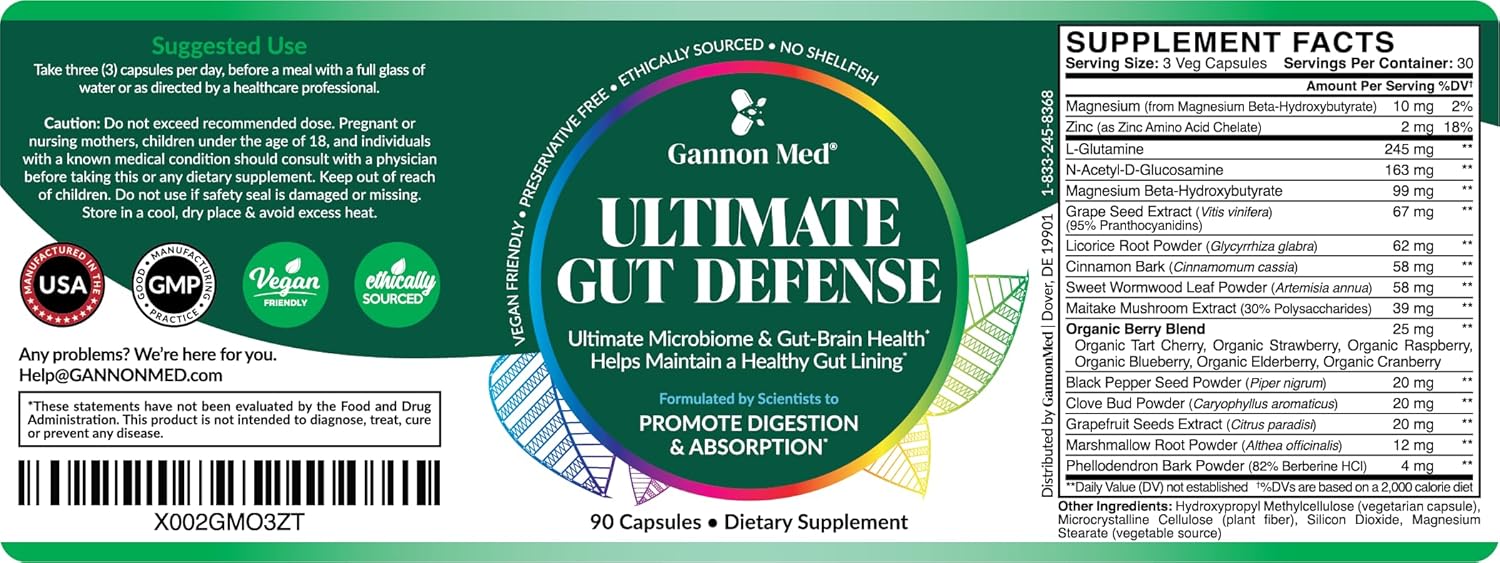 GANNON MED Ultimate Gut Defense & Restoration Supplement - Supports Gut Health, Leaky Gut, Microbiome, Enzymes - Total Digestive Immune Boost - 90 Capsules