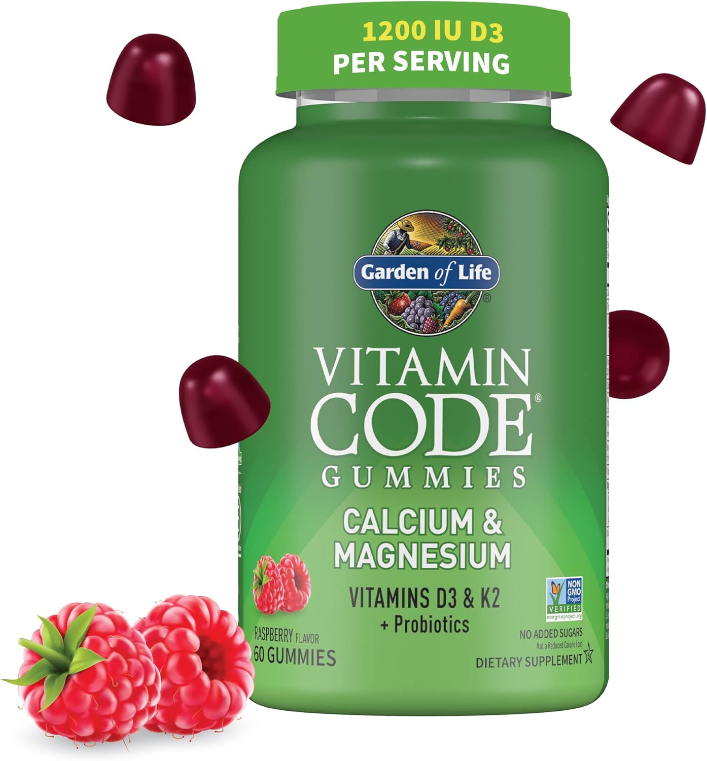 Garden of Life Calcium Magnesium Gummies with D3 & K2 for Bone Health + Prebiotics & Probiotics, 60 Raspberry Gummies