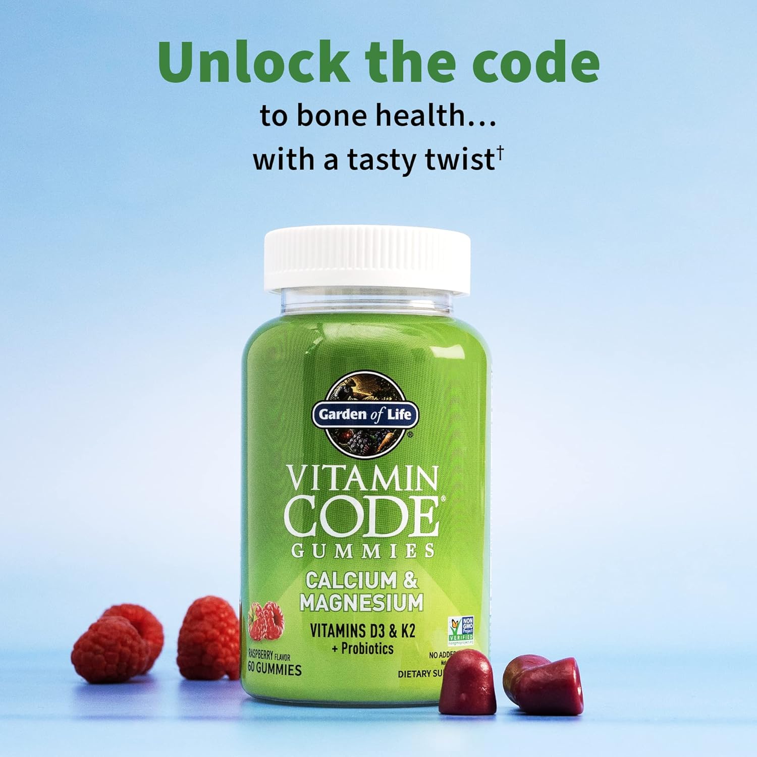 Garden of Life Calcium Magnesium Gummies with D3 & K2 for Bone Health + Prebiotics & Probiotics, 60 Raspberry Gummies