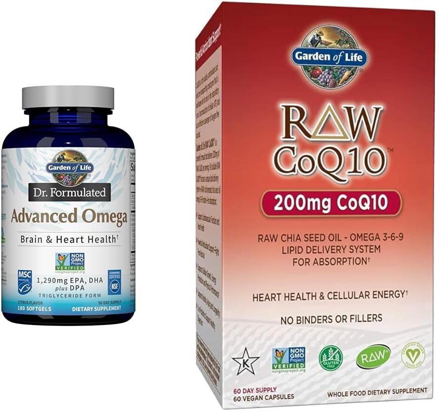 Garden of Life Dr. Formulated Advanced Omega Fish Oil - Lemon Flavor, Vegetarian Omega 3 6 9 Supplement with Raw CoQ10 and Chia Seed Oil