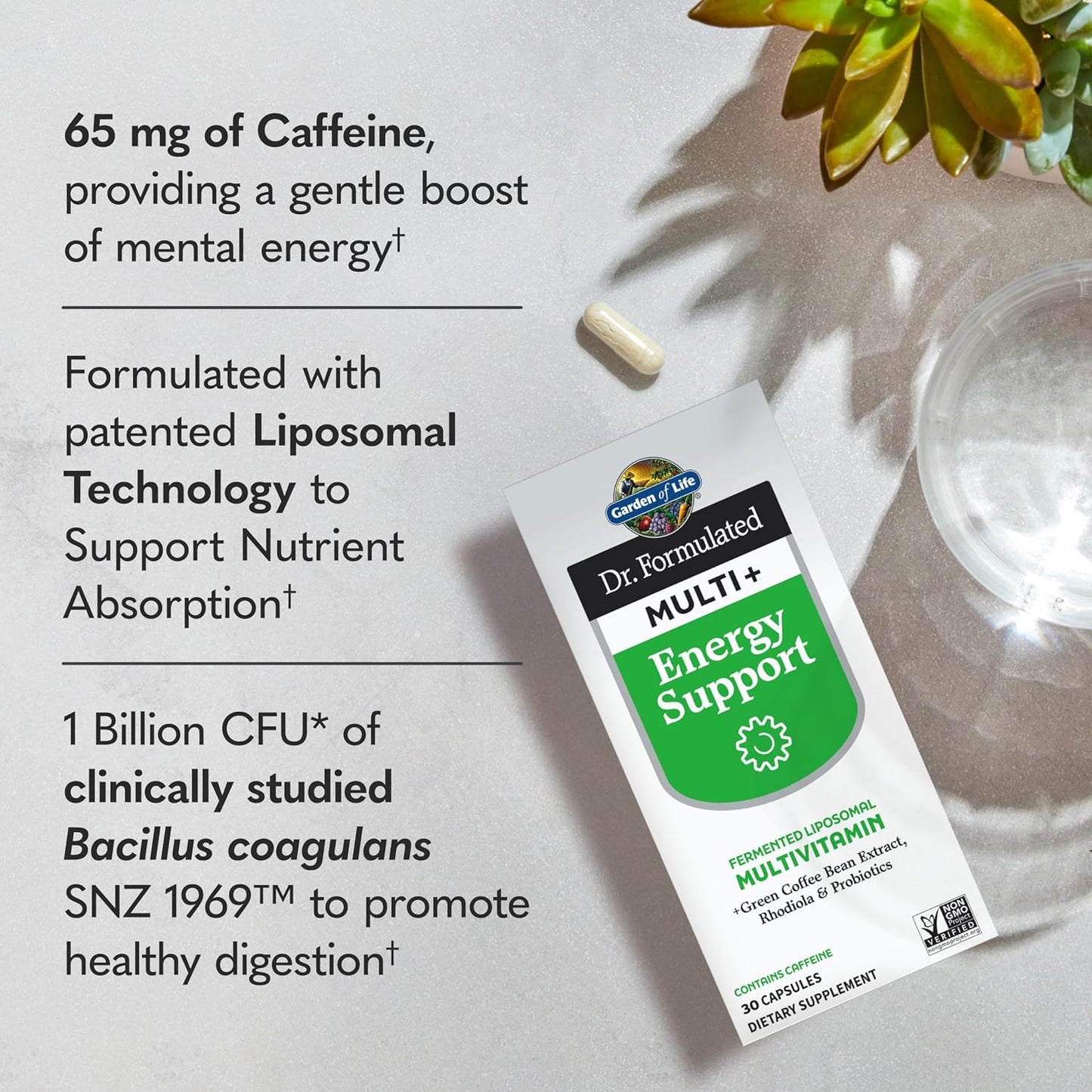Garden of Life Dr. Formulated Multi+ Energy Support: Liposomal Multivitamin with Green Coffee Bean Extract, Rhodiola & Probiotics - Energy Boost & Immune Health, 30 Capsules